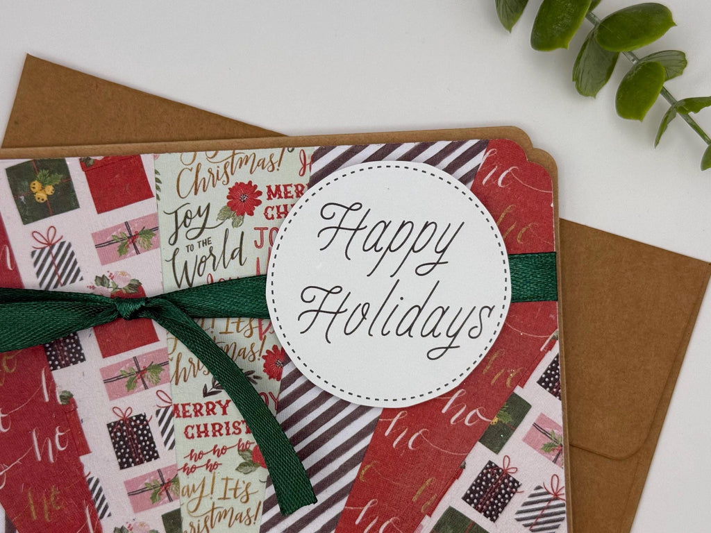Handmade Happy Holidays Card | Rustic Patchwork Christmas Card