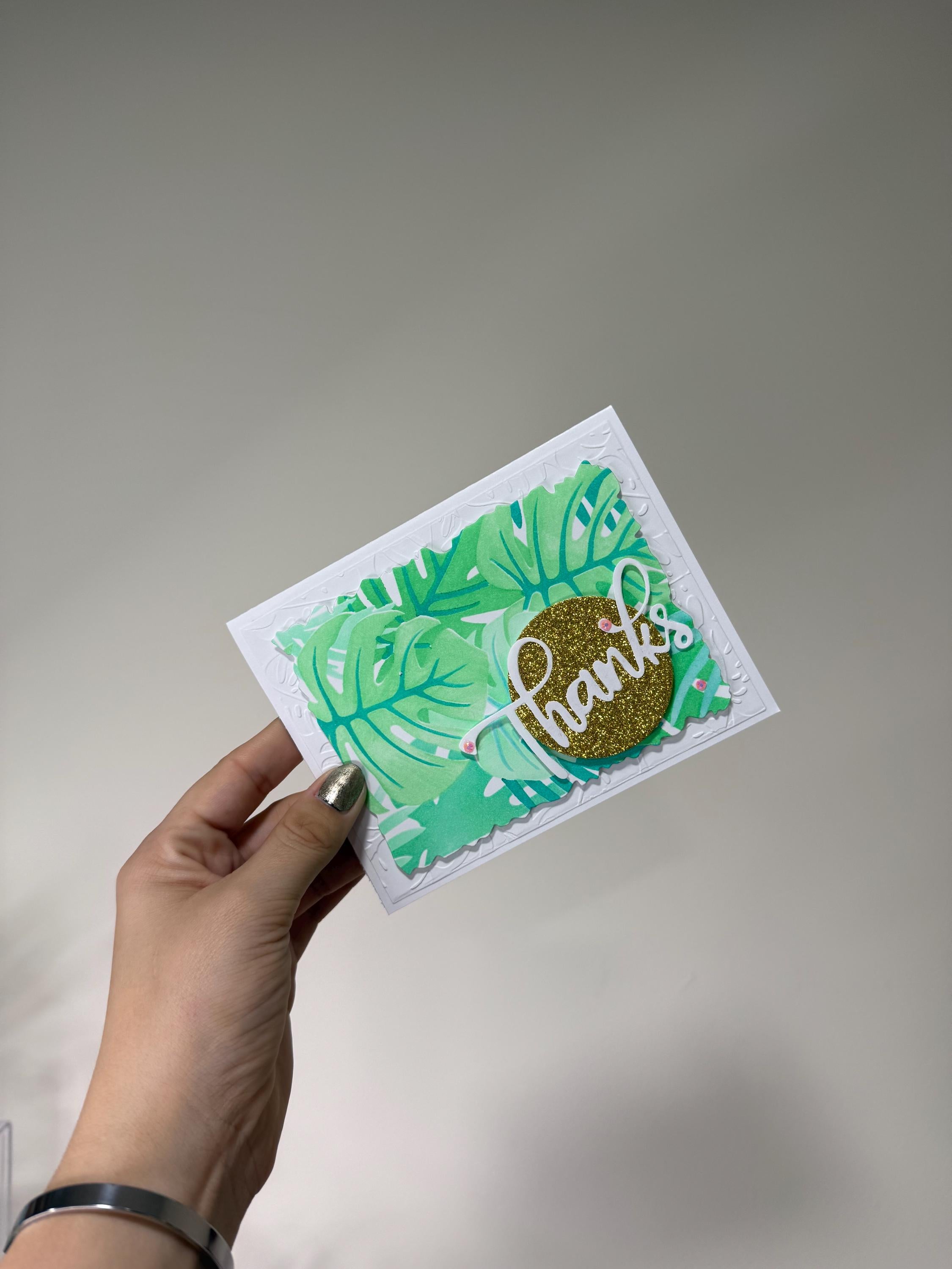 Handmade White and Green Thank You Card!