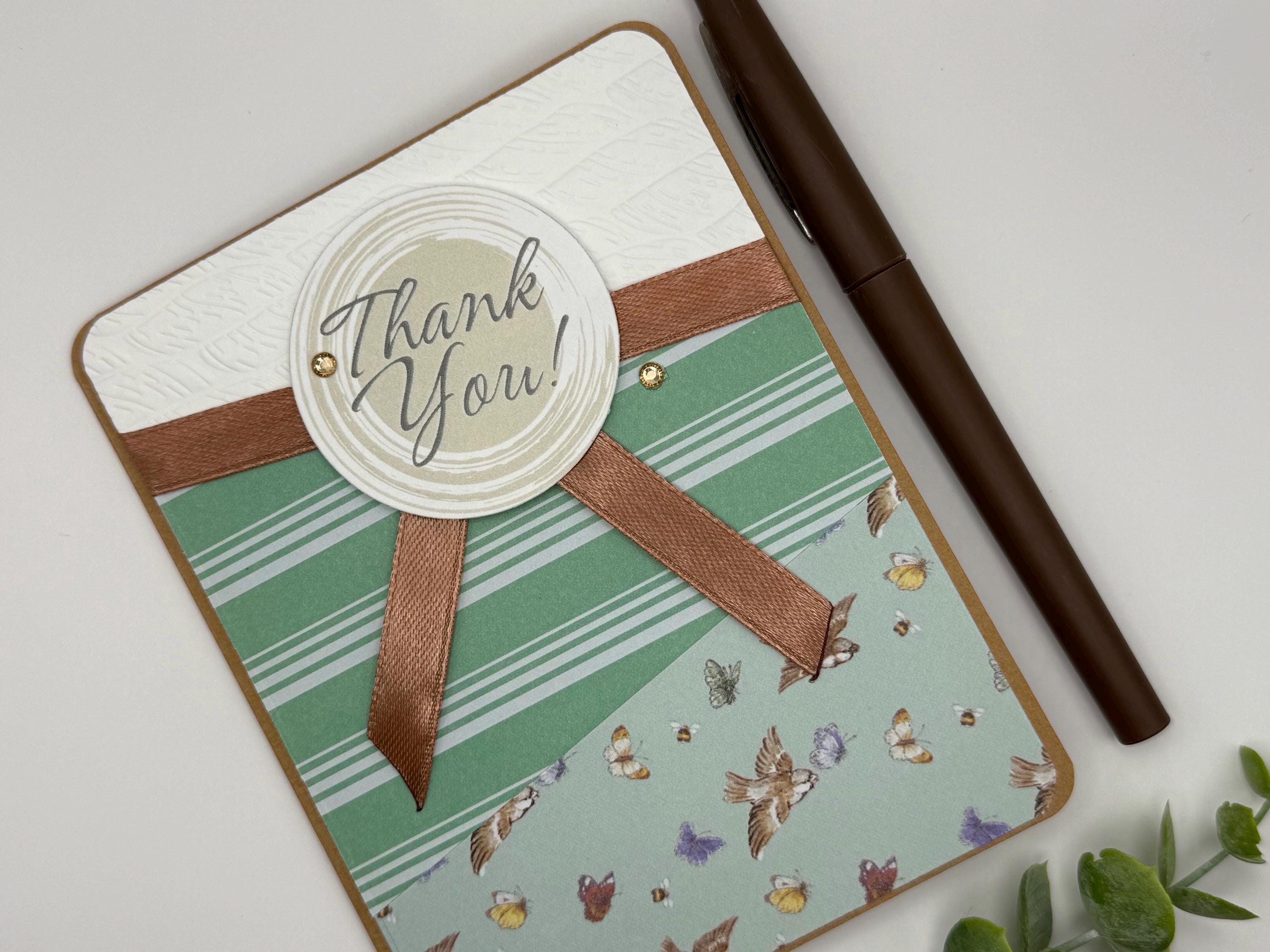 Thank You Card | Handmade with Bird Pattern