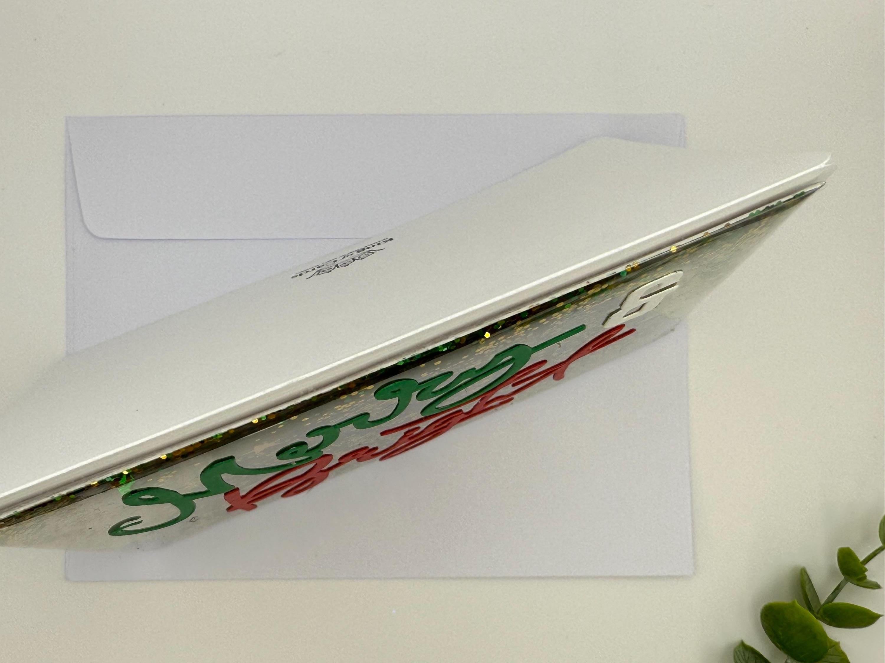 Merry & Bright Christmas Card | Handmade Shaker Holiday Card