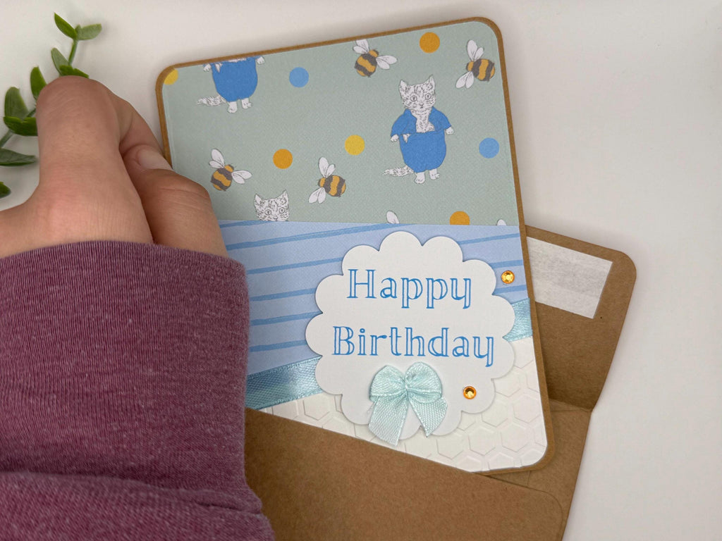 Handmade Happy Birthday Card | Whimsical Animal & Bee Note