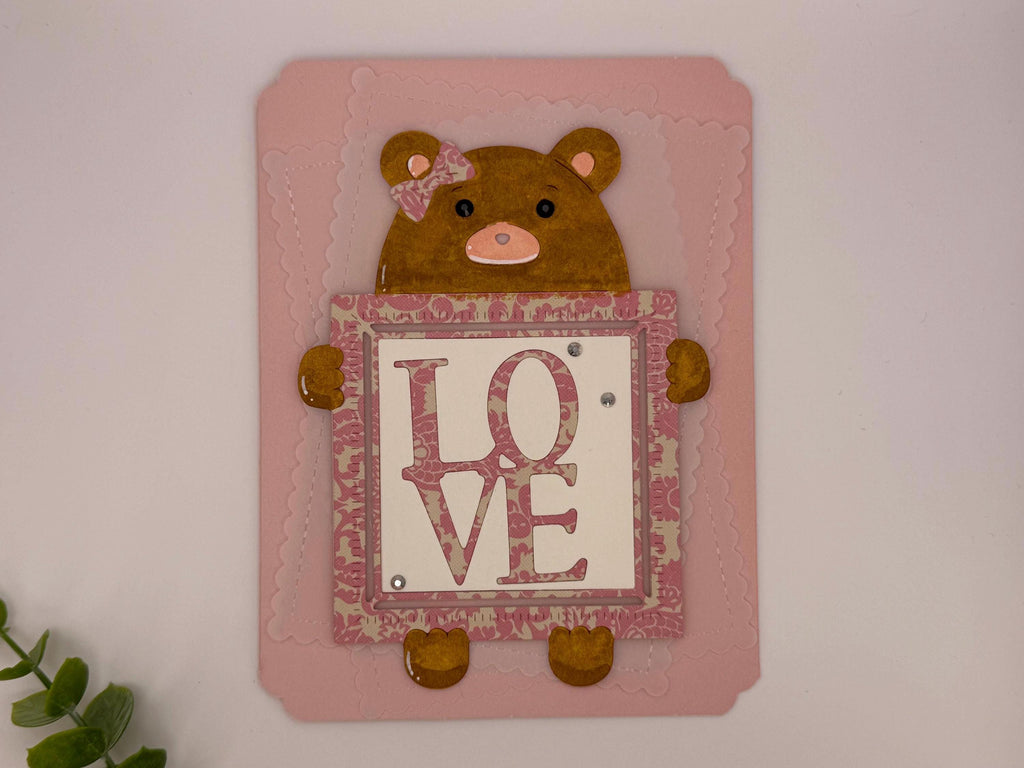 Baby Girl, Pink Bear | Handmade New Baby Greeting Card