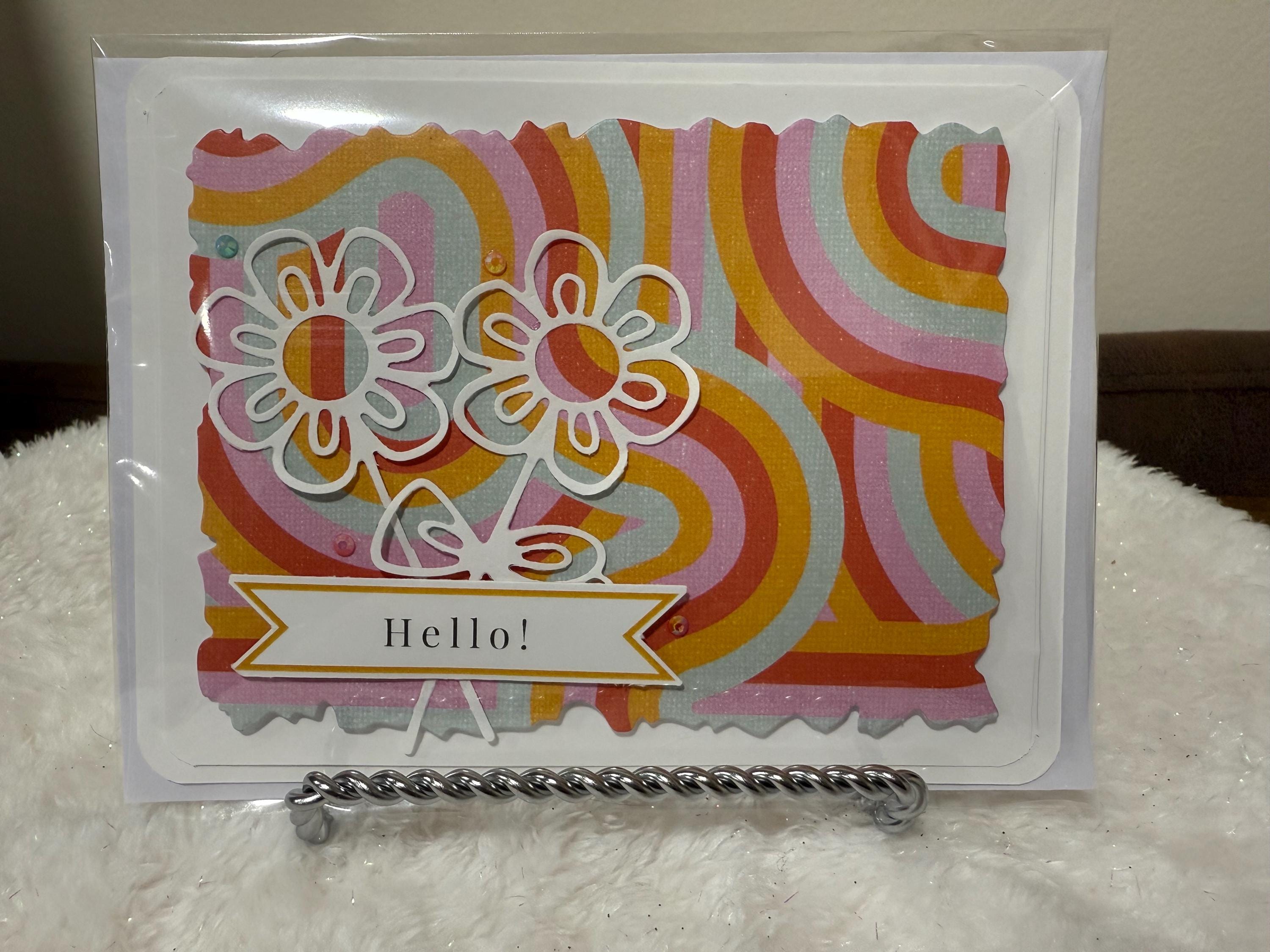 Groovy Hello Card | Handmade 70s Style Flower Greeting Card