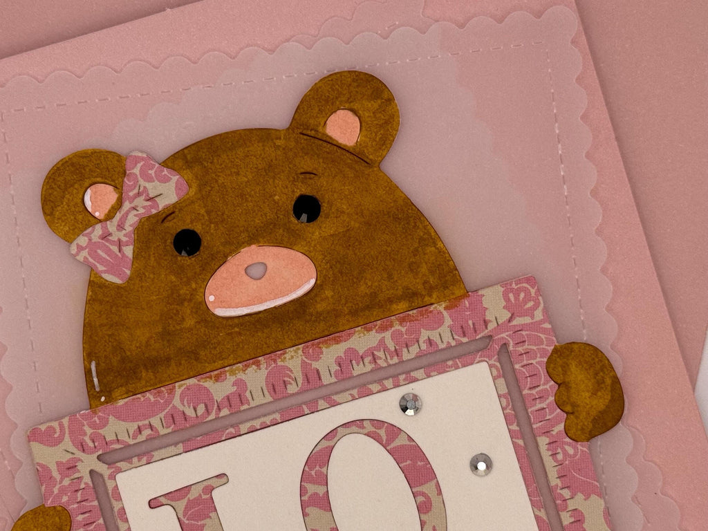 Baby Girl, Pink Bear | Handmade New Baby Greeting Card