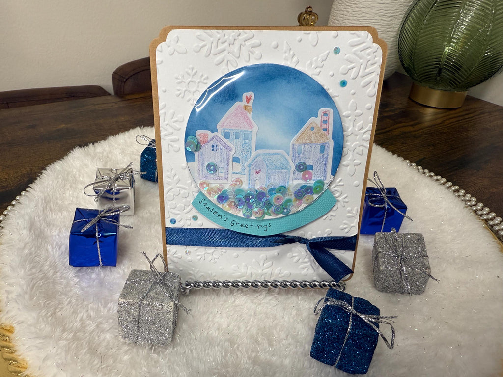 Seasons Greetings Snow globe Card | Handmade Shaker Greeting Card
