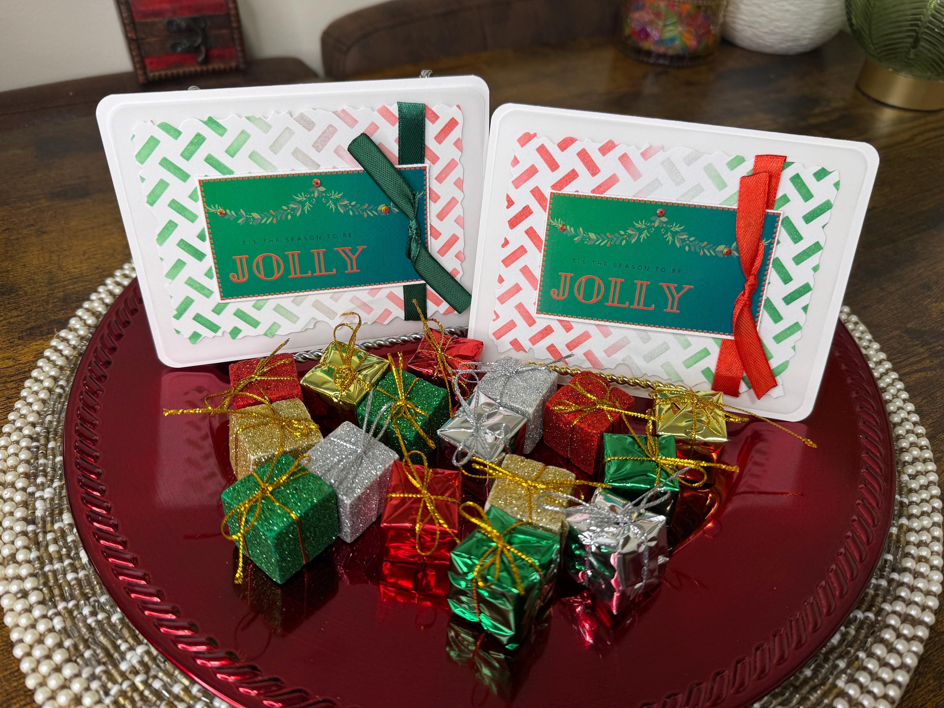 Handmade Green and Red Christmas Card Pack of 10