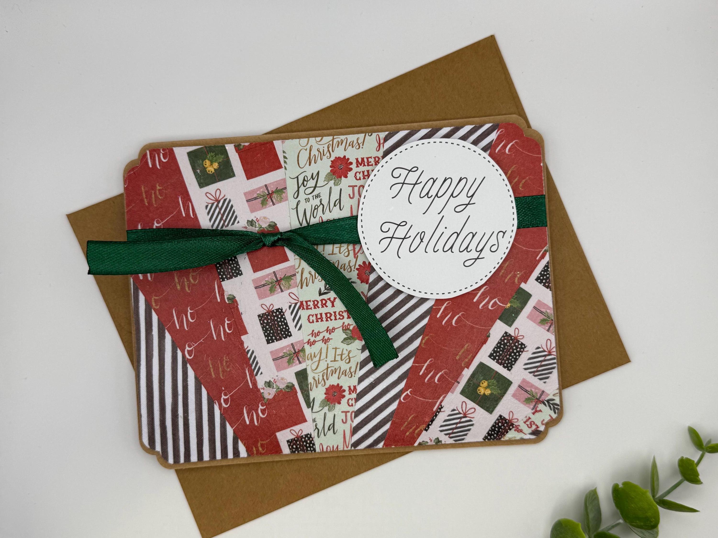 Handmade Happy Holidays Card | Rustic Patchwork Christmas Card