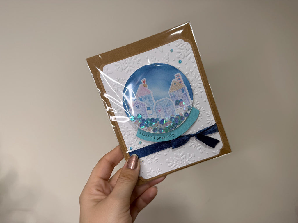 Seasons Greetings Snow globe Card | Handmade Shaker Greeting Card