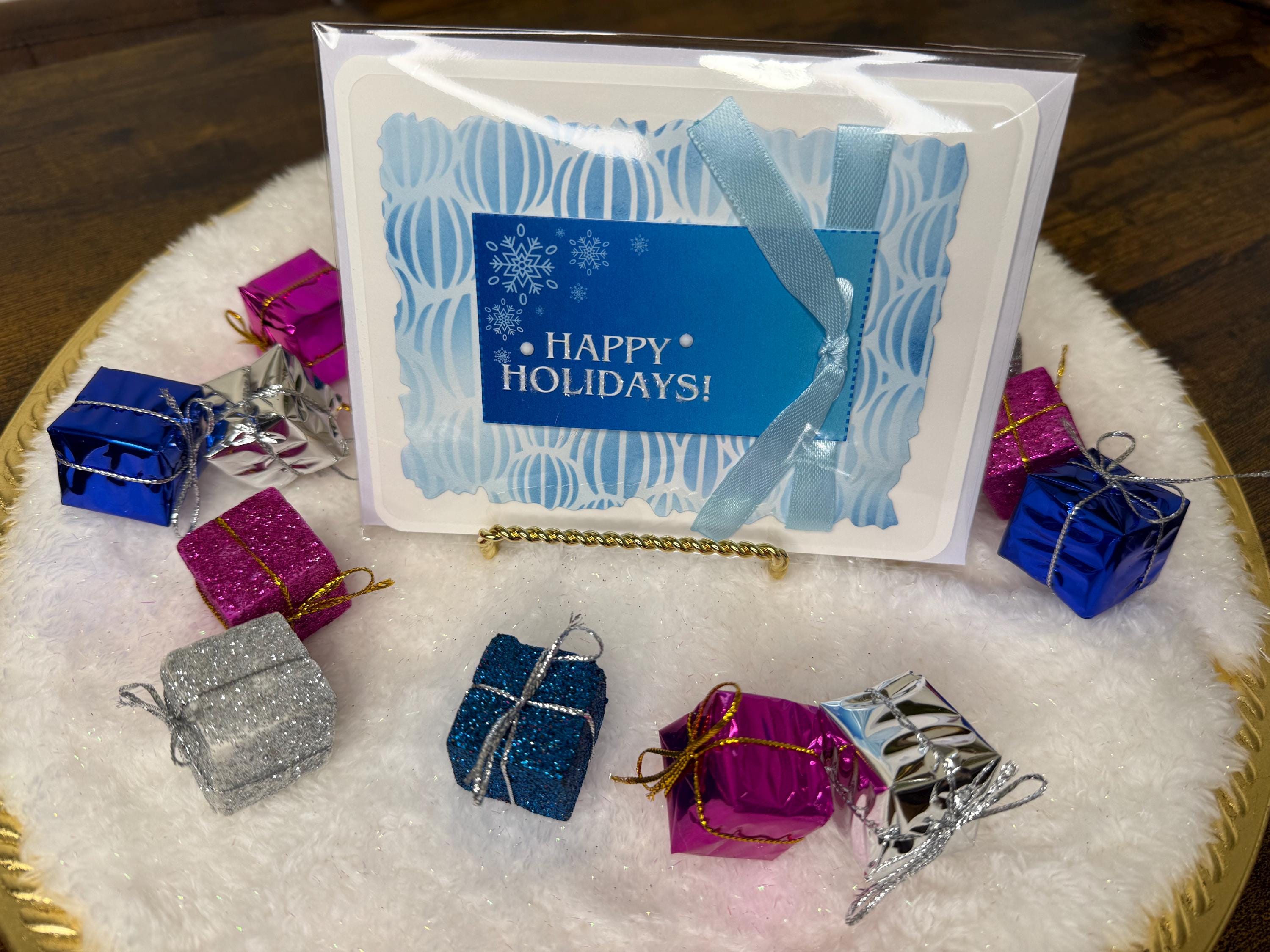 Blue and White Christmas Card Pack of 10 | Winter Holiday Cards