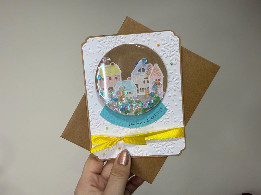 Seasons Greetings Snow Globe Card | Handmade Shaker Greeting Card