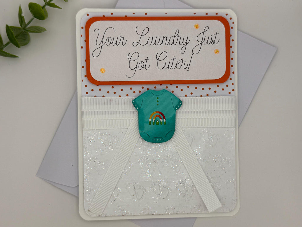 Handmade Baby Shower Greeting Card - "Your Laundry Just Got Cuter!"