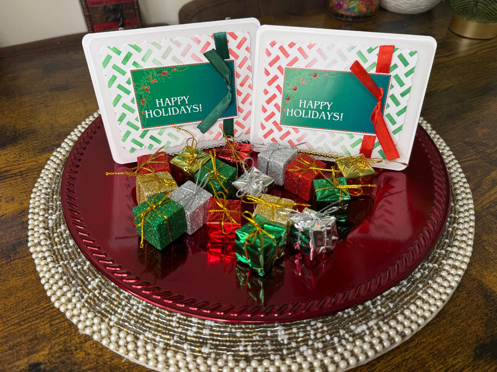 Handmade Green and Red Christmas Card Pack of 10