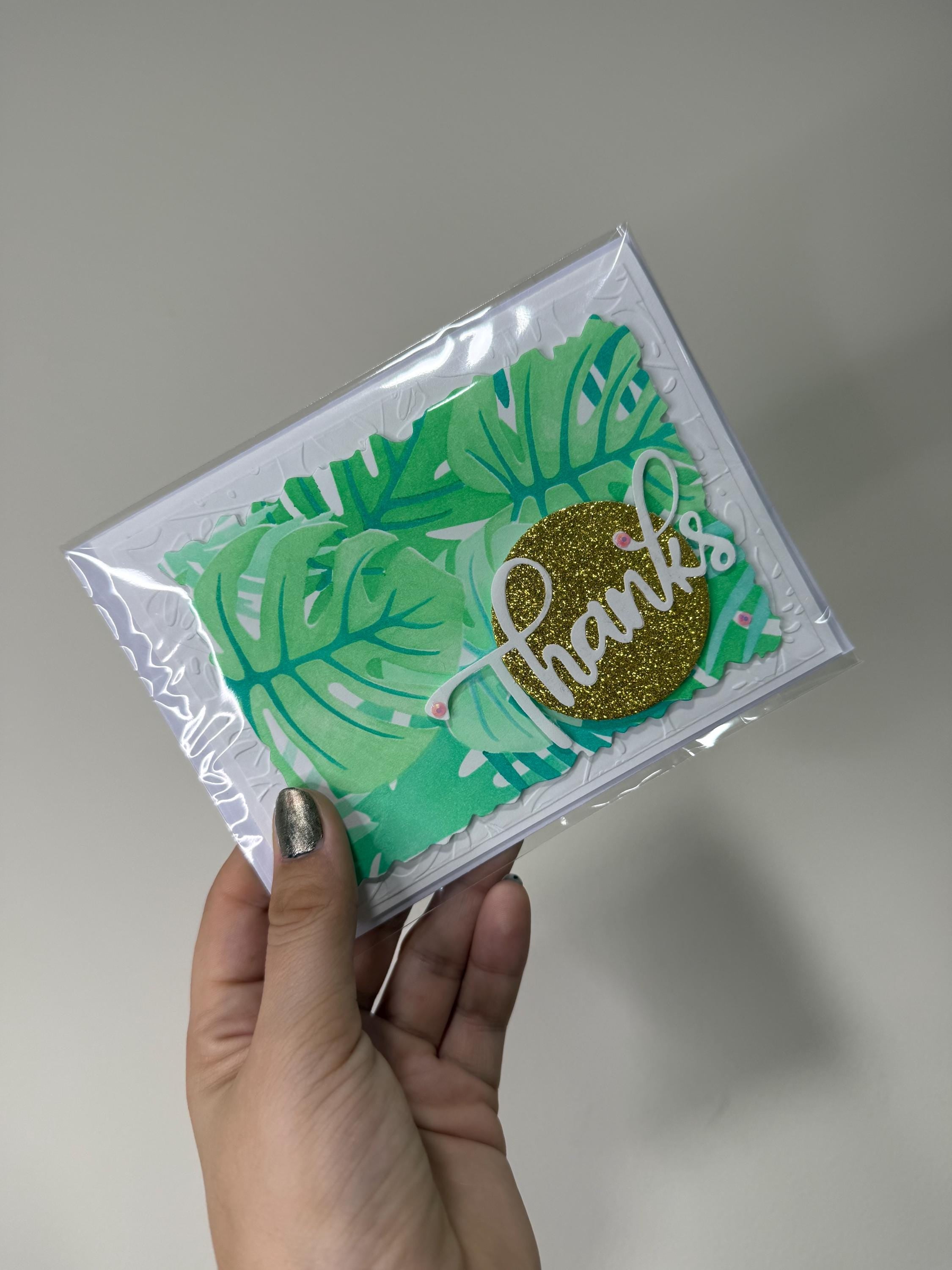 Handmade White and Green Thank You Card!