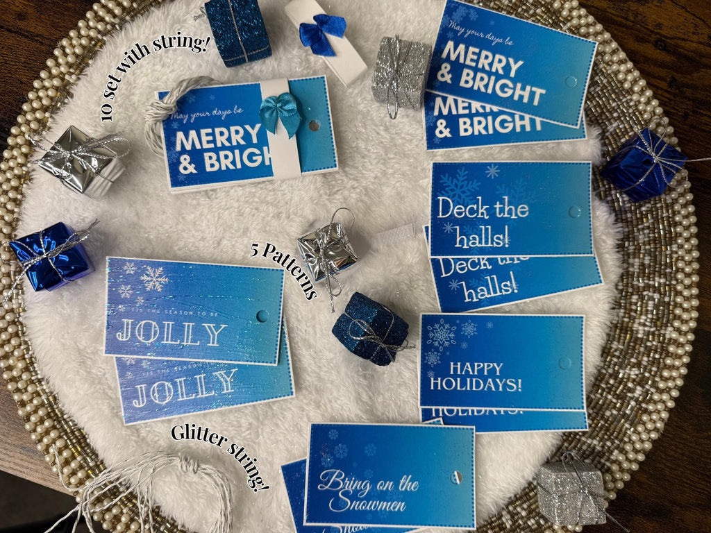 Blue Christmas Gift Tag 10 Pack | 5 Styles of Handmade Holiday Labels
