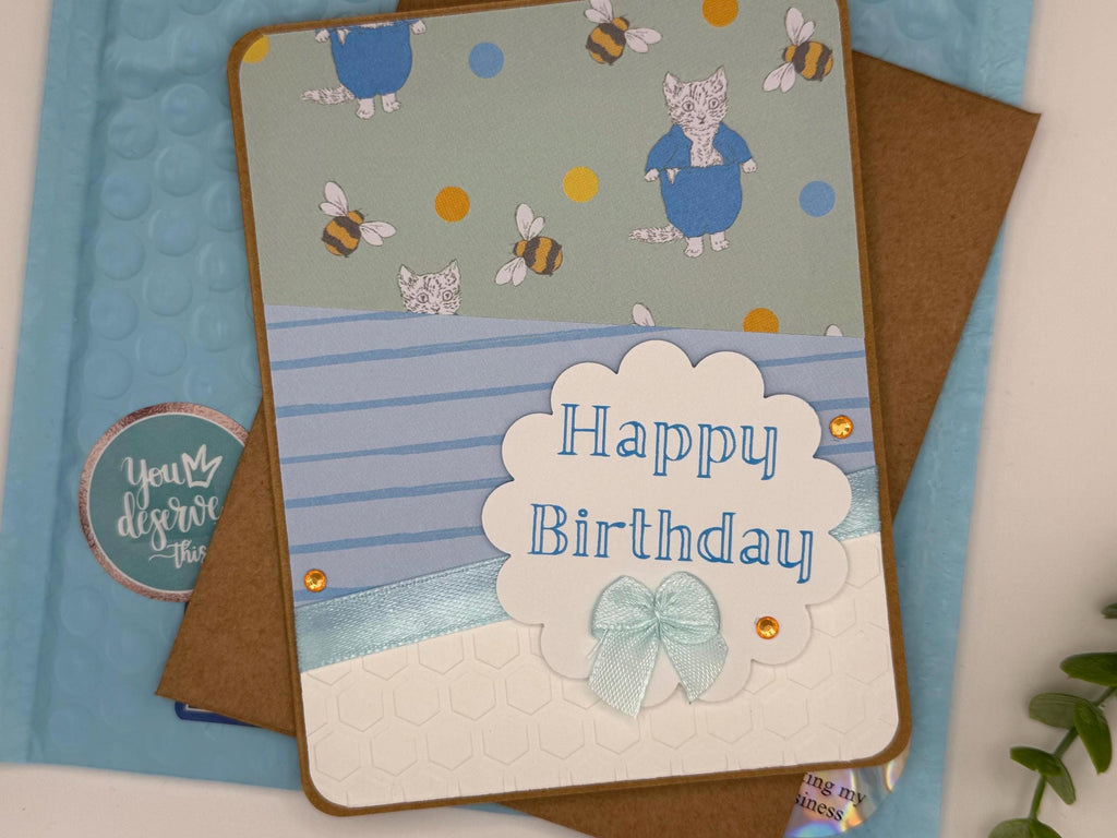 Handmade Happy Birthday Card | Whimsical Animal & Bee Note