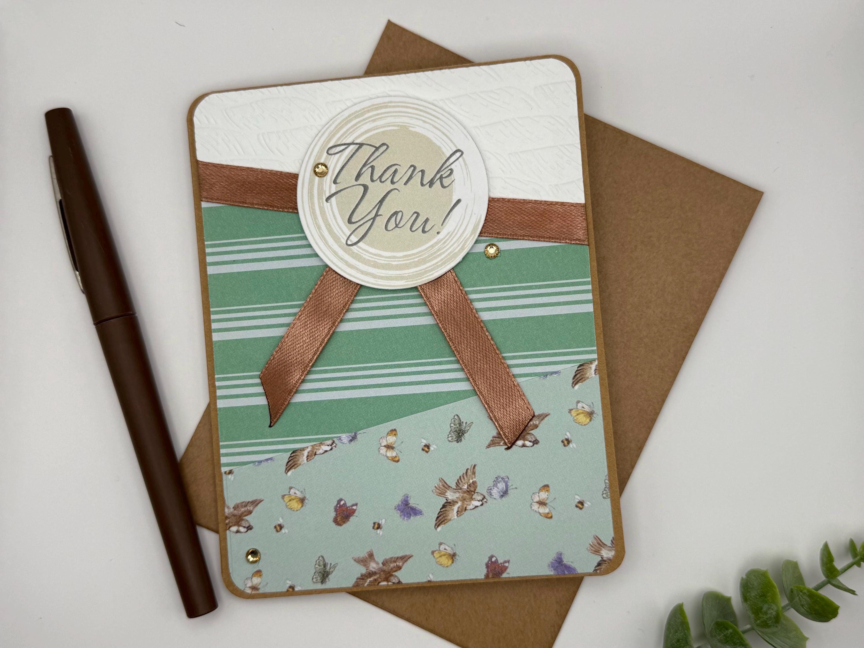 Thank You Card | Handmade with Bird Pattern