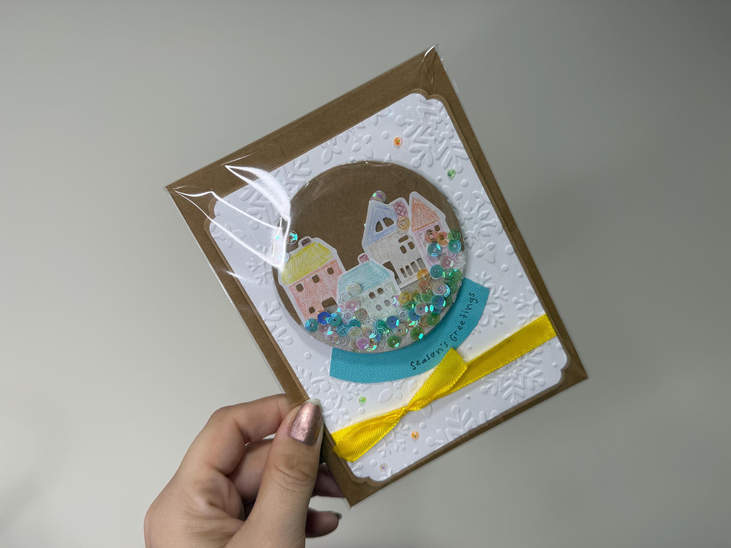 Seasons Greetings Snow Globe Card | Handmade Shaker Greeting Card