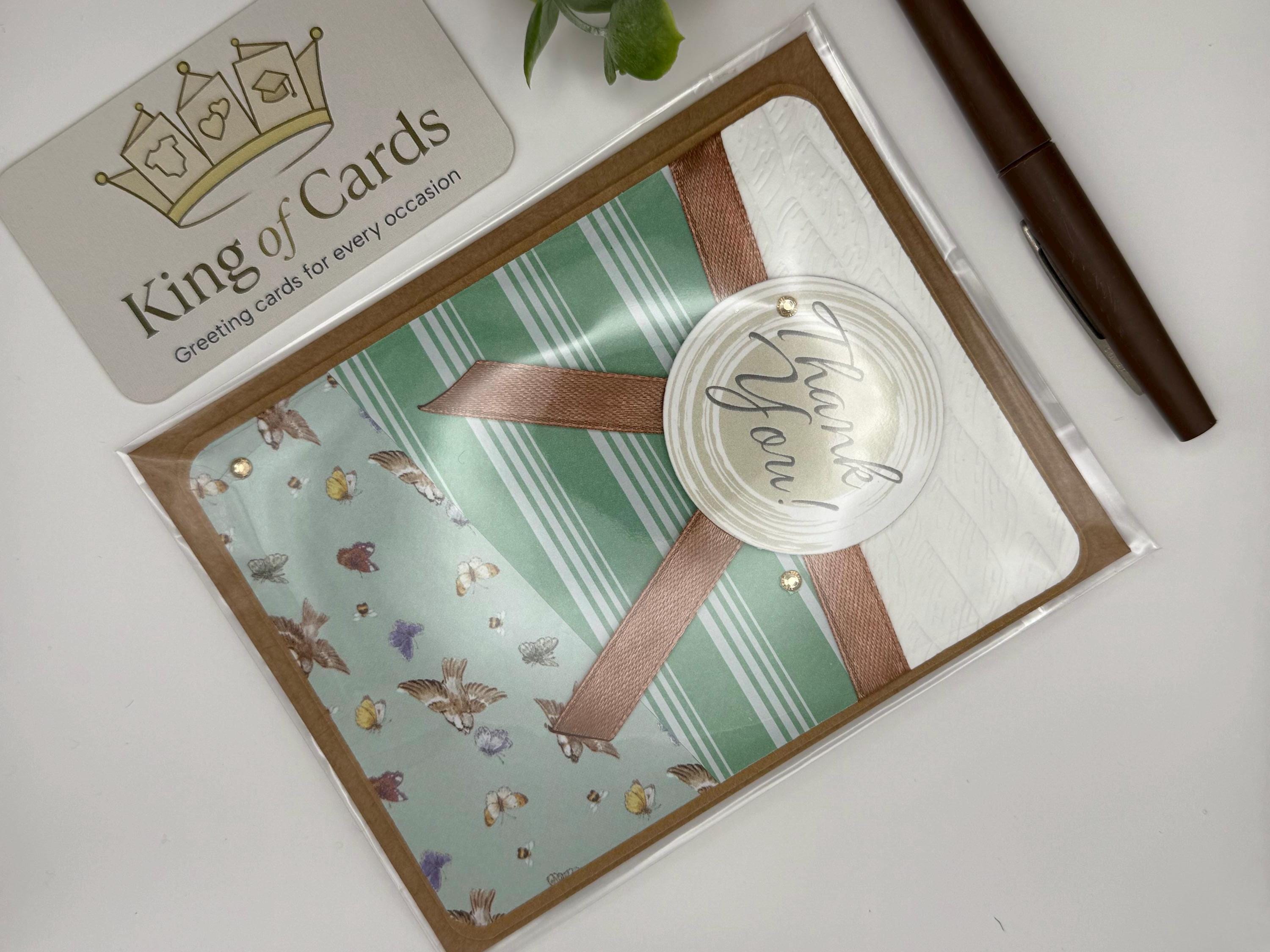 Thank You Card | Handmade with Bird Pattern