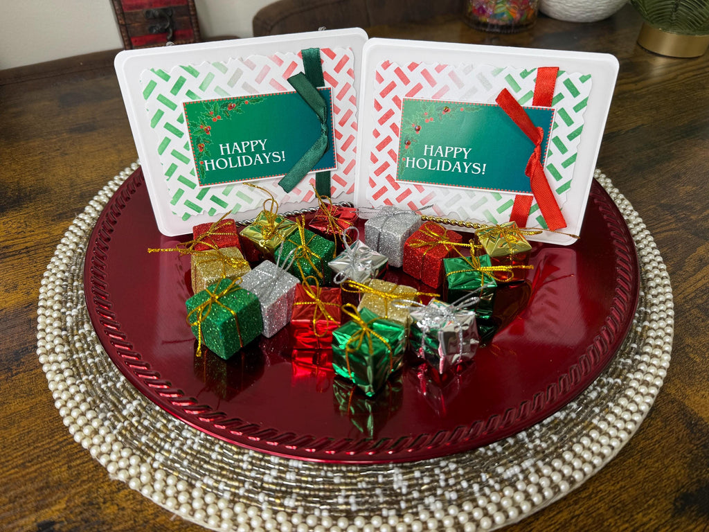 Handmade Green and Red Christmas Card Pack of 10