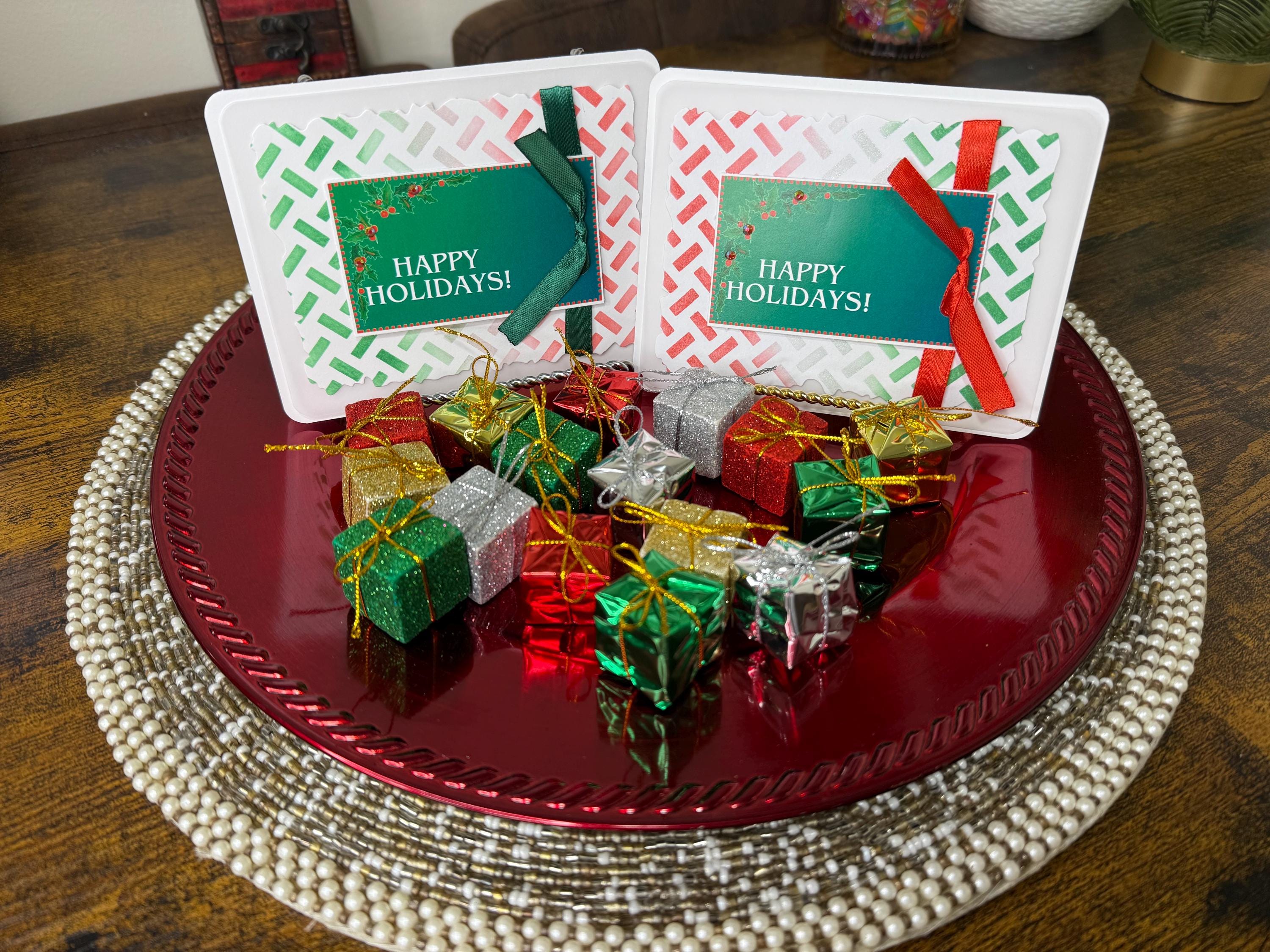 Handmade Green and Red Christmas Card Pack of 10