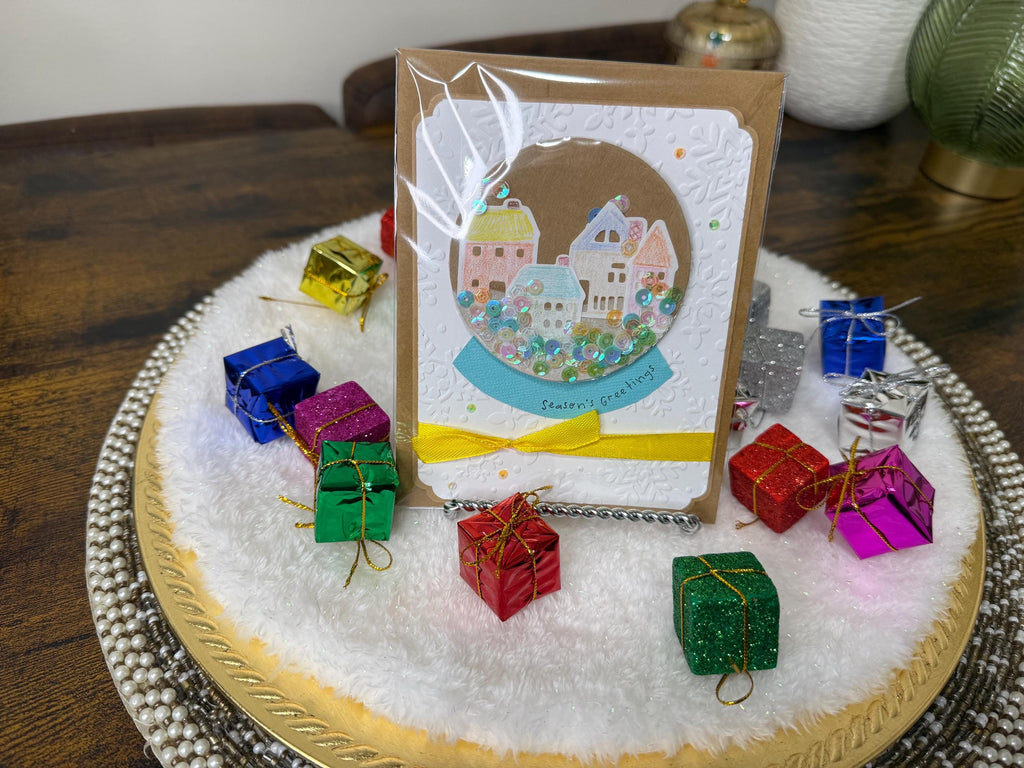 Seasons Greetings Snow Globe Card | Handmade Shaker Greeting Card