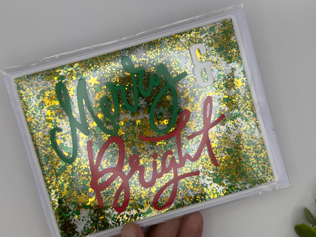 Merry & Bright Christmas Card | Handmade Shaker Holiday Card