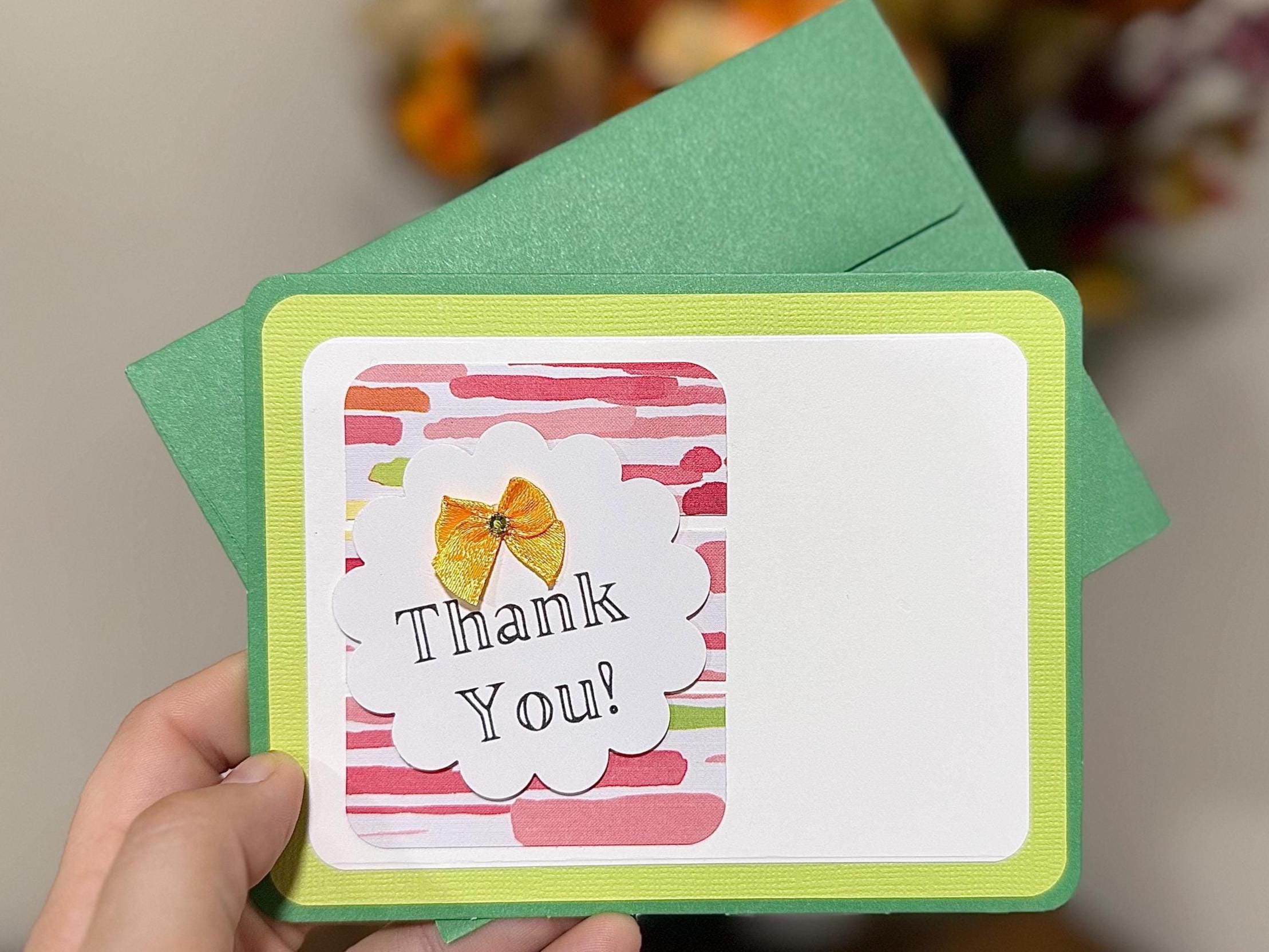 Handmade Thank You Card | Colorful Stripes, Yellow Bow