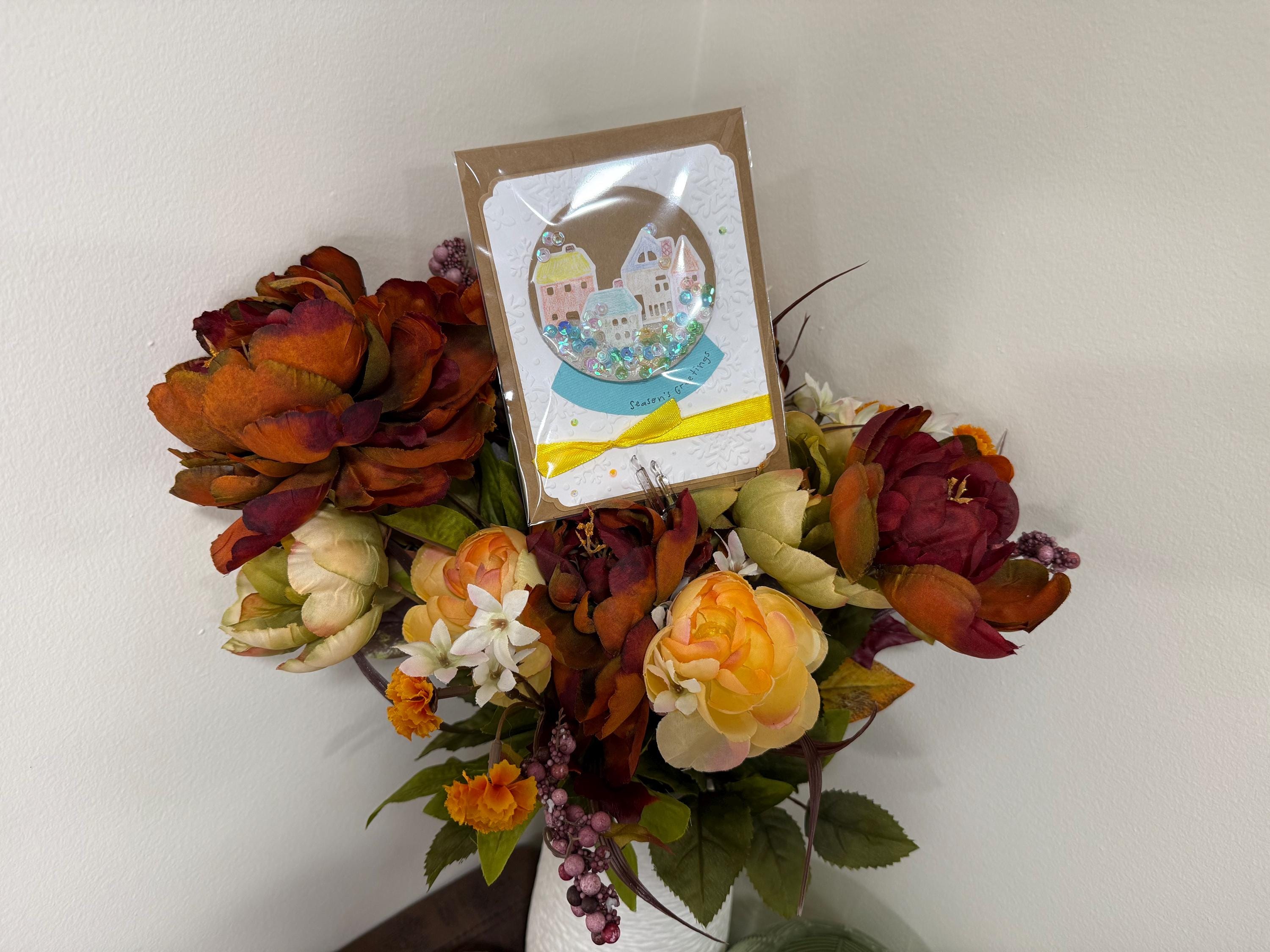 Seasons Greetings Snow Globe Card | Handmade Shaker Greeting Card