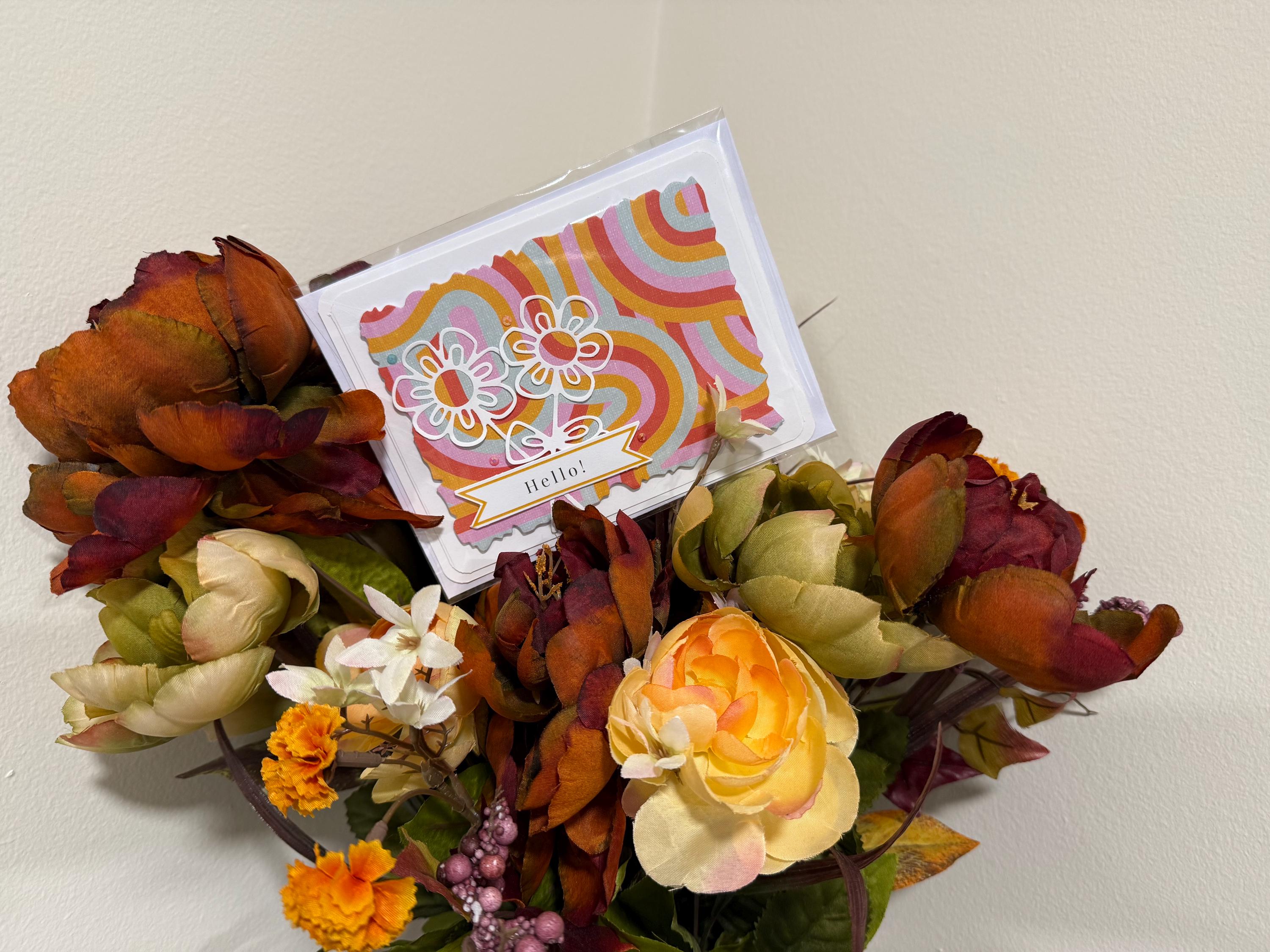 Groovy Hello Card | Handmade 70s Style Flower Greeting Card