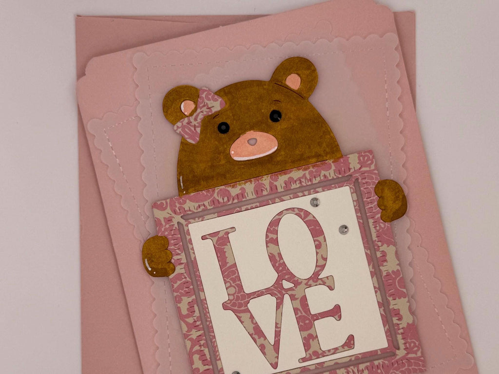 Baby Girl, Pink Bear | Handmade New Baby Greeting Card
