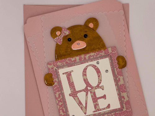 Baby Girl, Pink Bear | Handmade New Baby Greeting Card