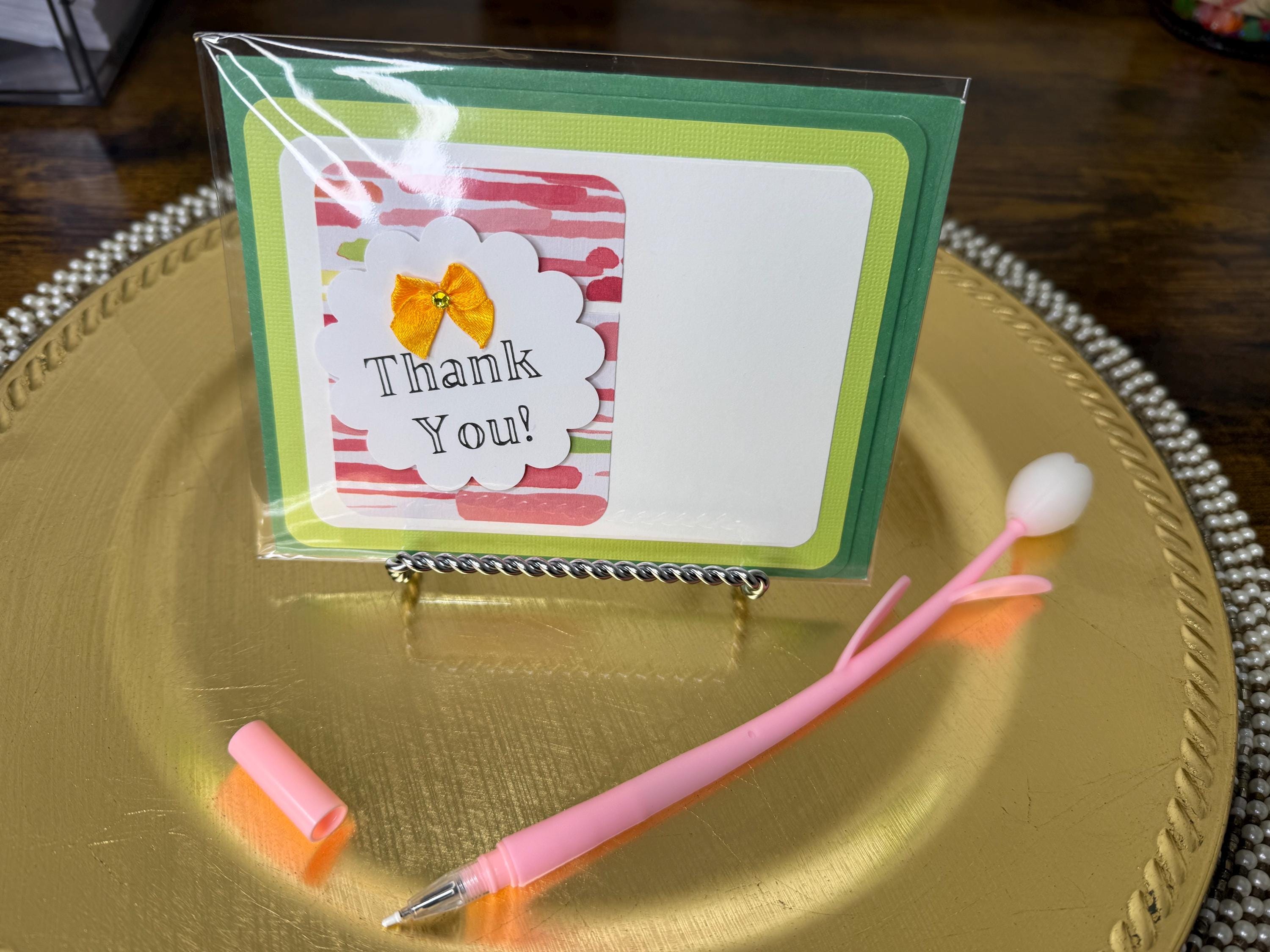 Handmade Thank You Card | Colorful Stripes, Yellow Bow