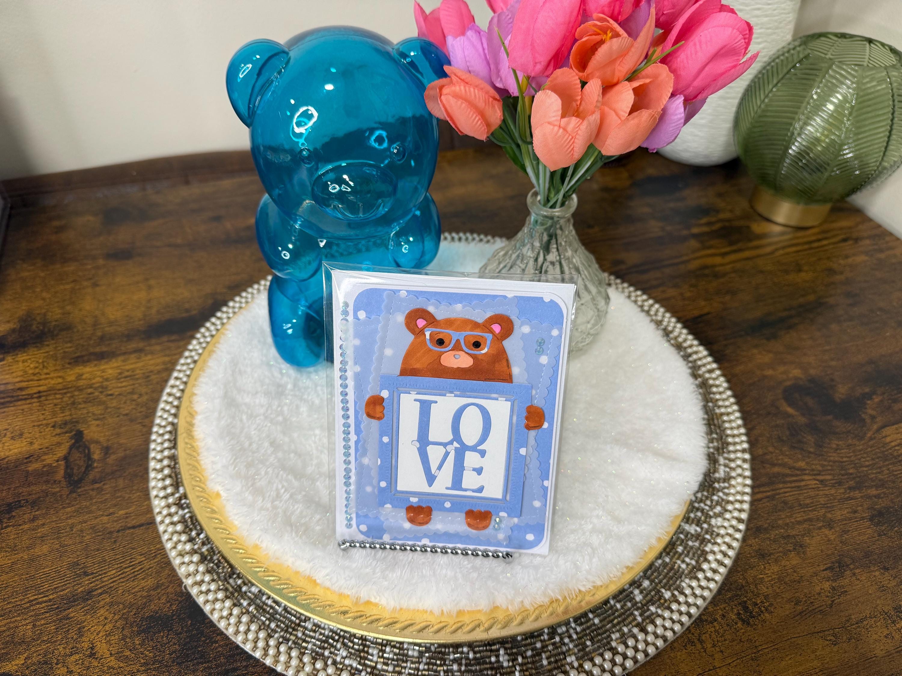 New Baby Boy Teddy Bear | Handmade Greeting Card