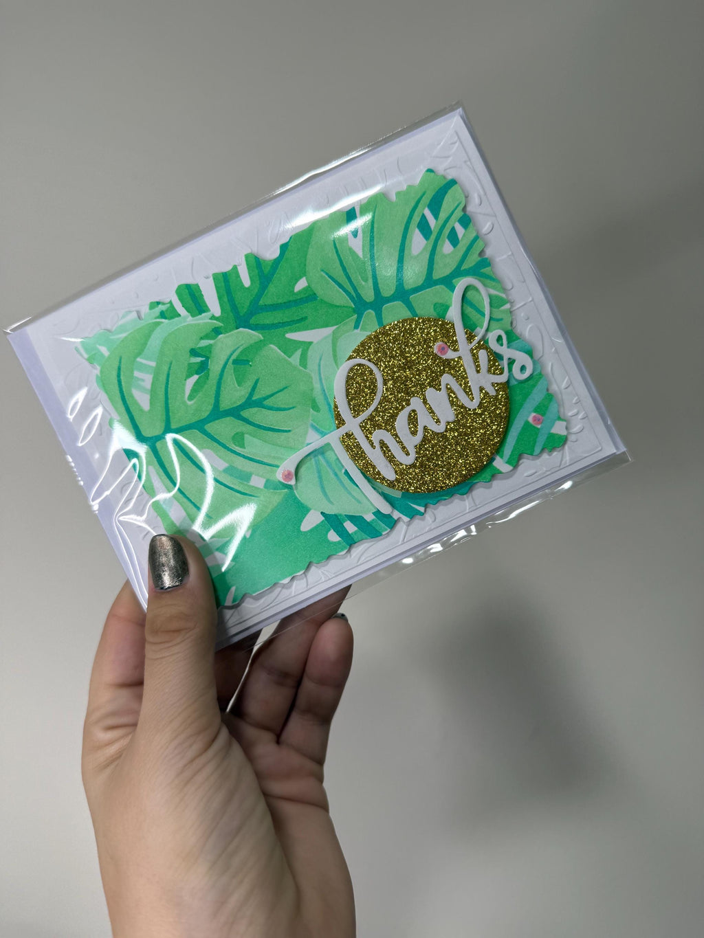 Handmade White and Green Thank You Card!