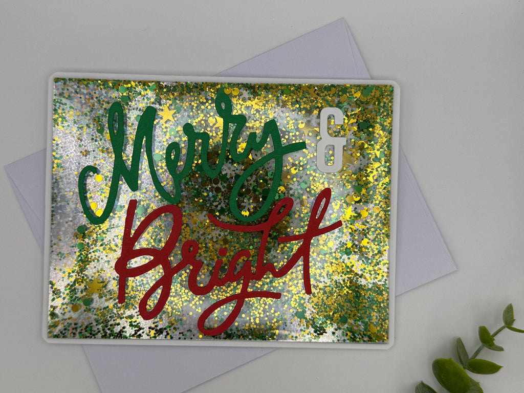 Merry & Bright Christmas Card | Handmade Shaker Holiday Card