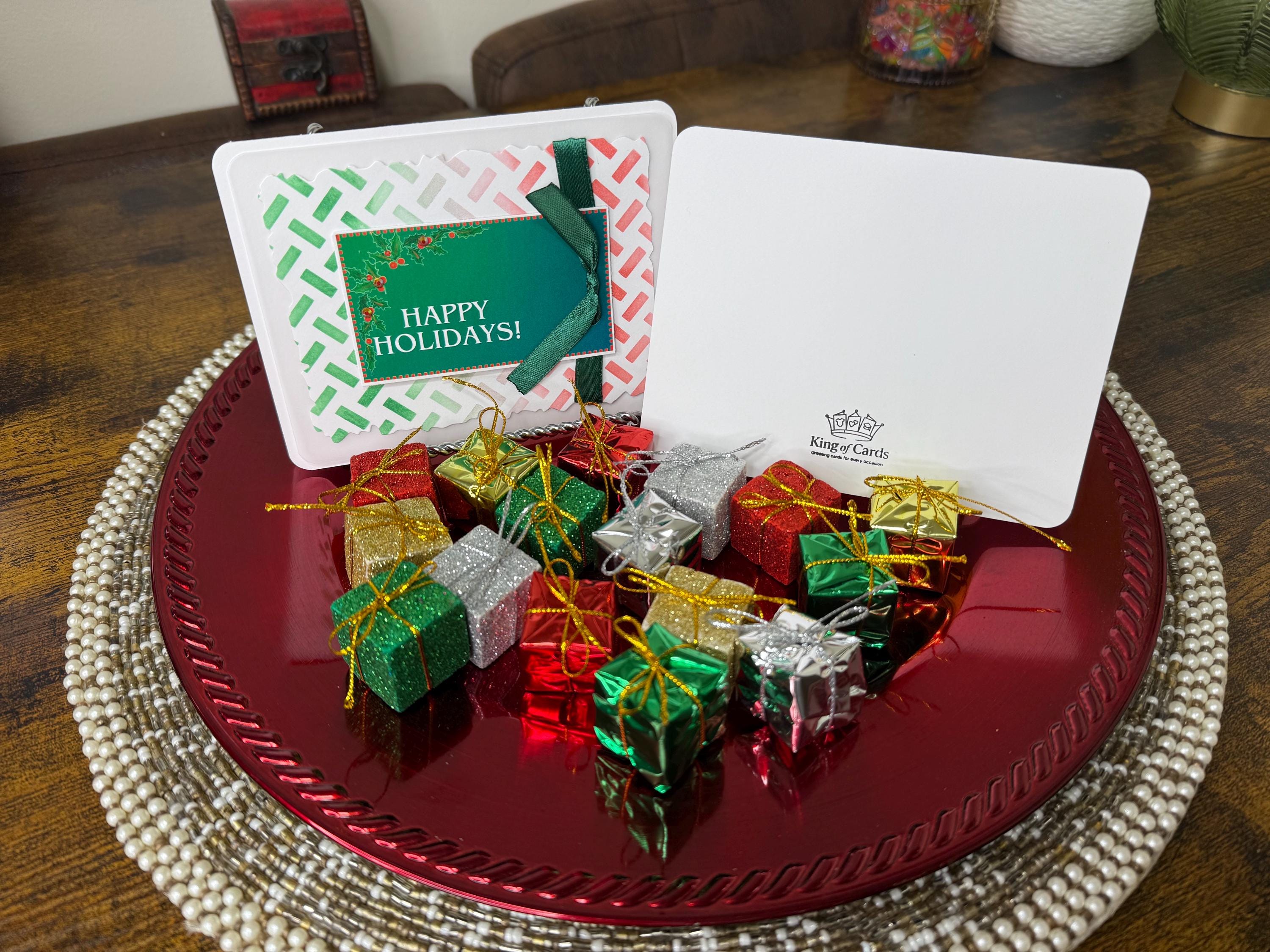 Handmade Green and Red Christmas Card Pack of 10