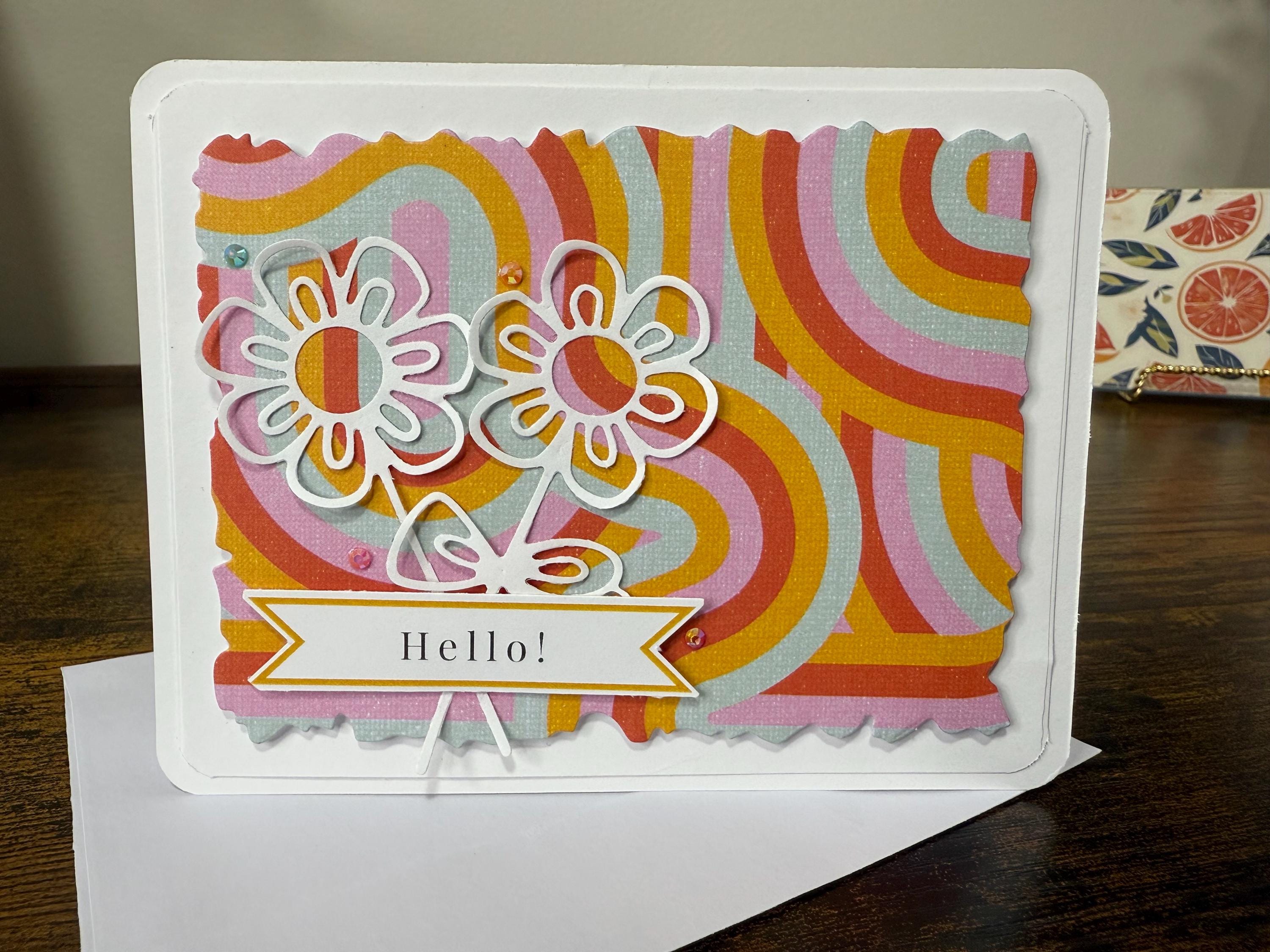 Groovy Hello Card | Handmade 70s Style Flower Greeting Card
