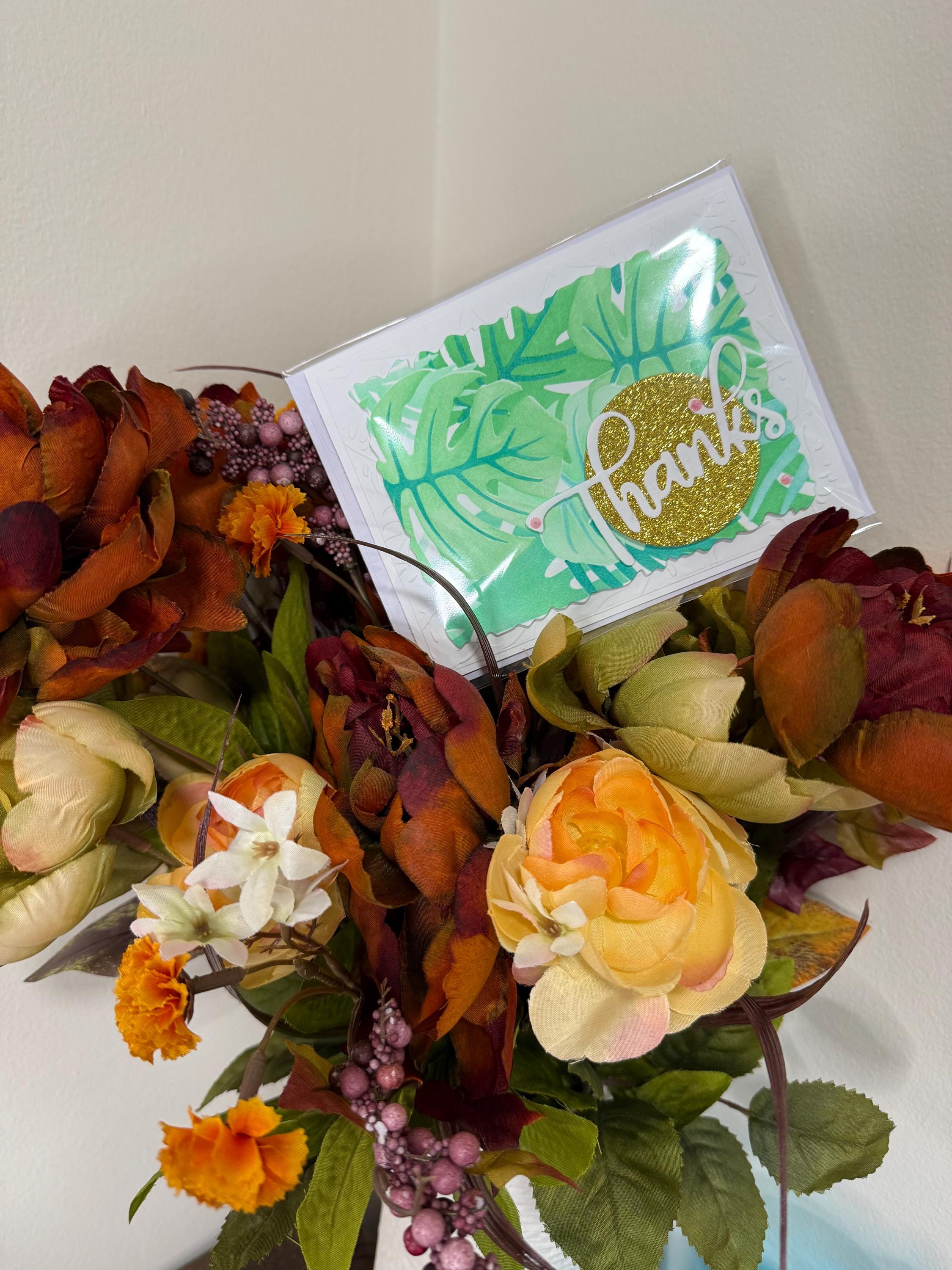 Handmade White and Green Thank You Card!