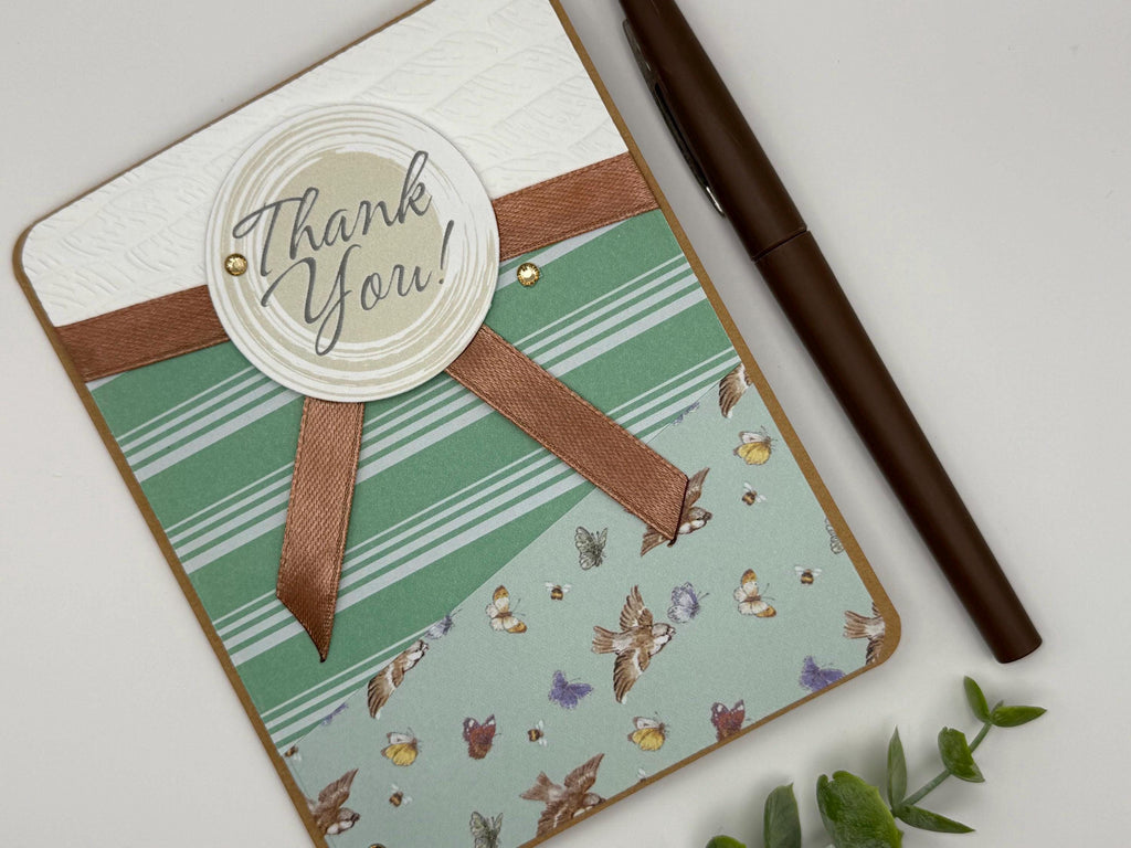Thank You Card | Handmade with Bird Pattern