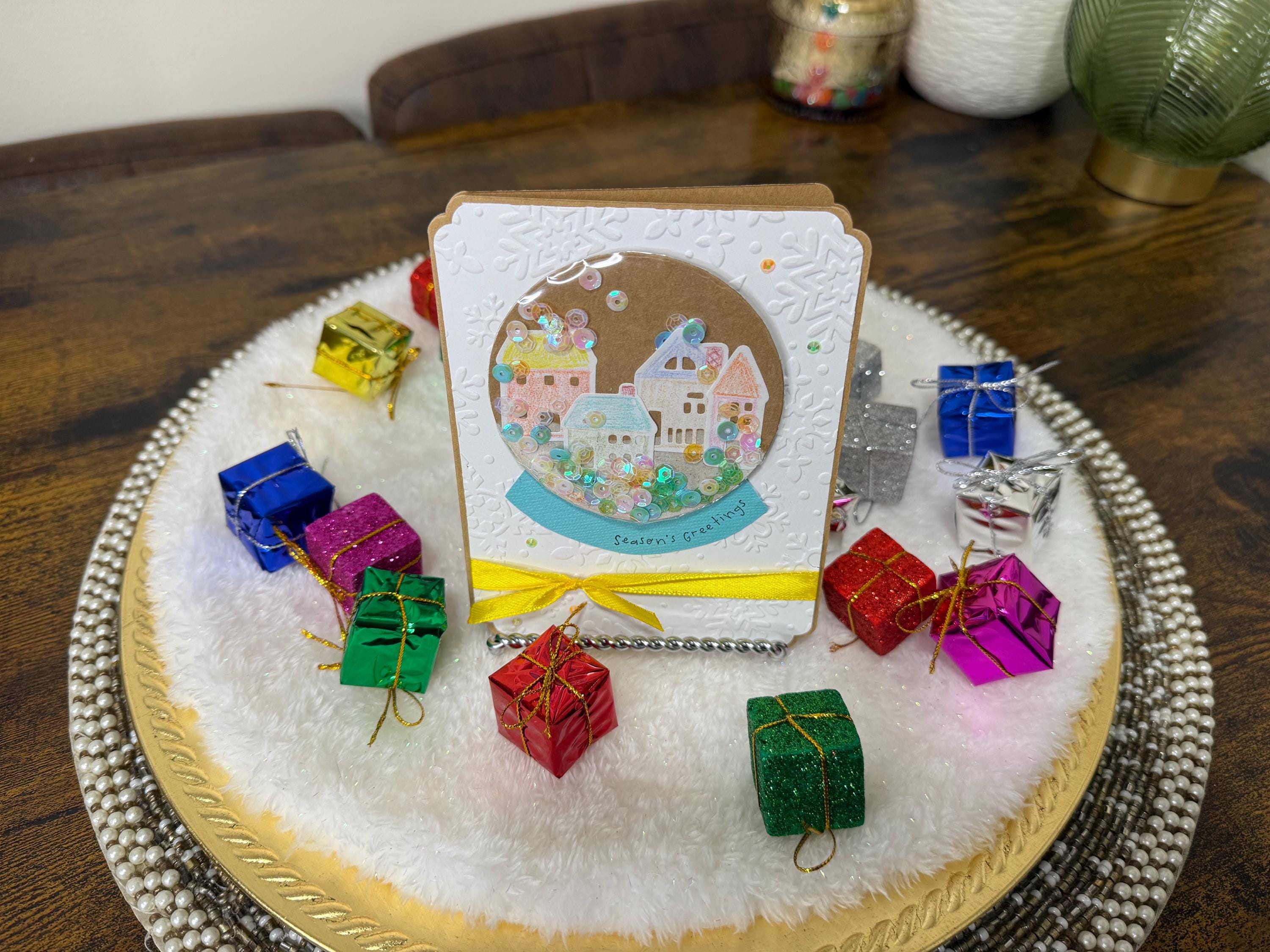 Seasons Greetings Snow Globe Card | Handmade Shaker Greeting Card