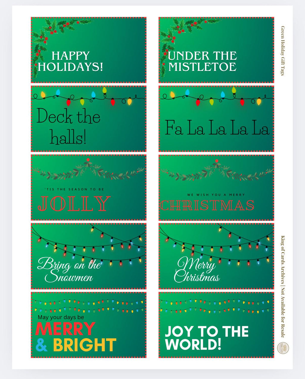 Green Printable Christmas Gift Tags | Digital Download PDF