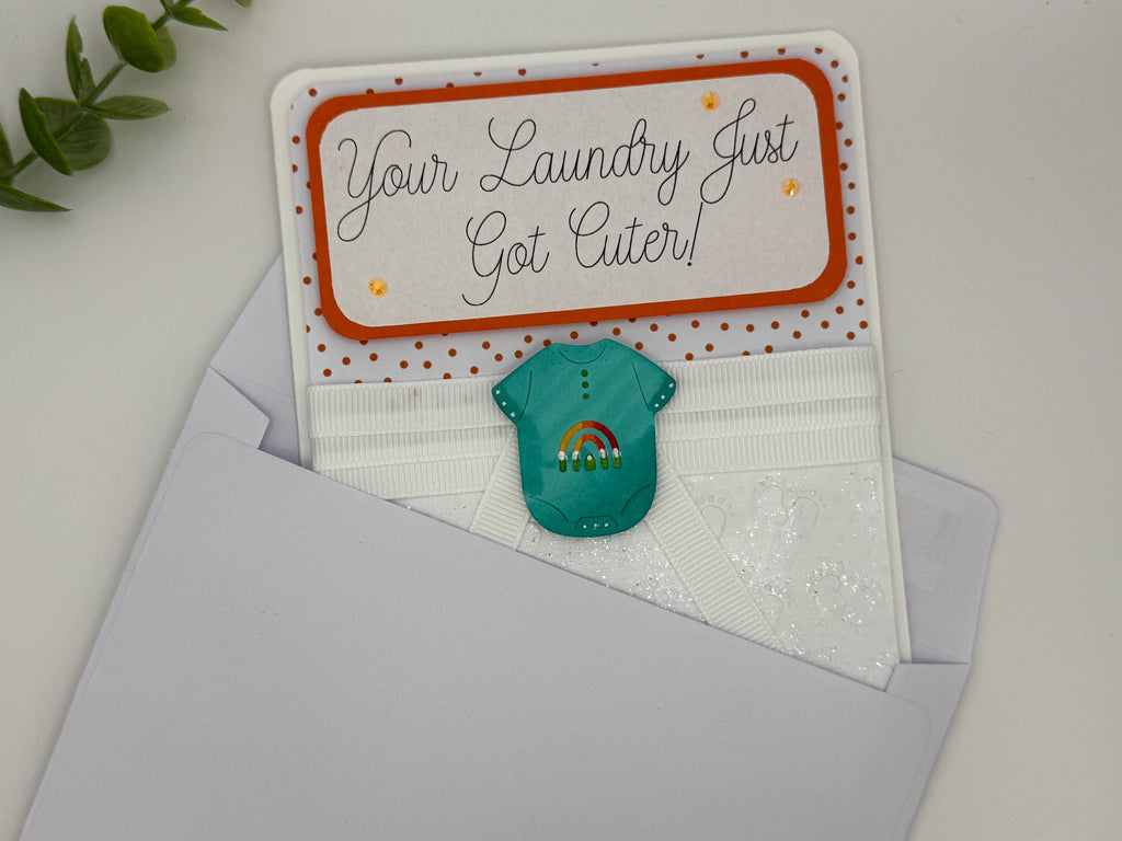 Handmade Baby Shower Greeting Card - "Your Laundry Just Got Cuter!"