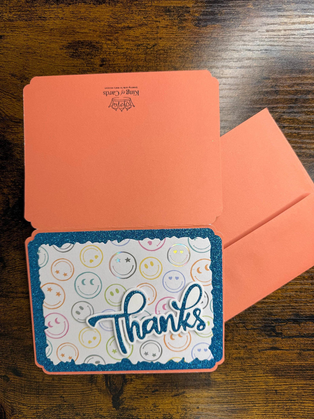 Handmade Blue Glitter Thank You Card | Smiley Face Greeting Card