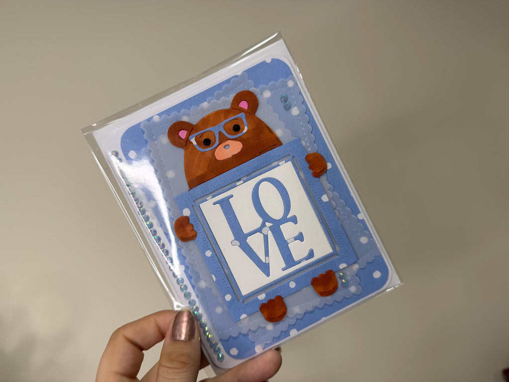 New Baby Boy Teddy Bear | Handmade Greeting Card