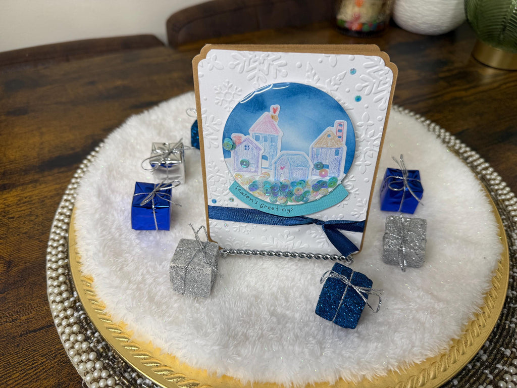 Seasons Greetings Snow globe Card | Handmade Shaker Greeting Card