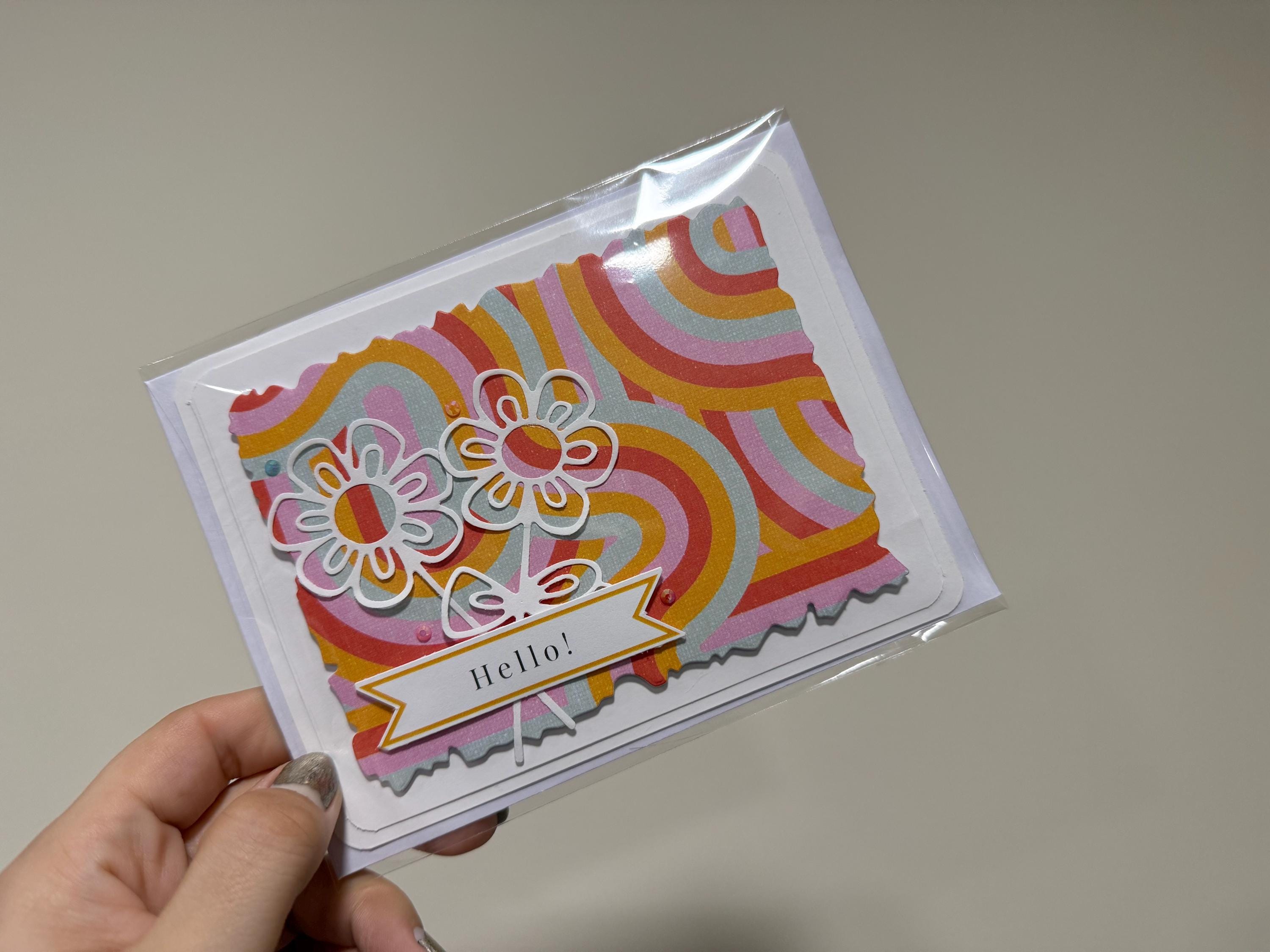 Groovy Hello Card | Handmade 70s Style Flower Greeting Card