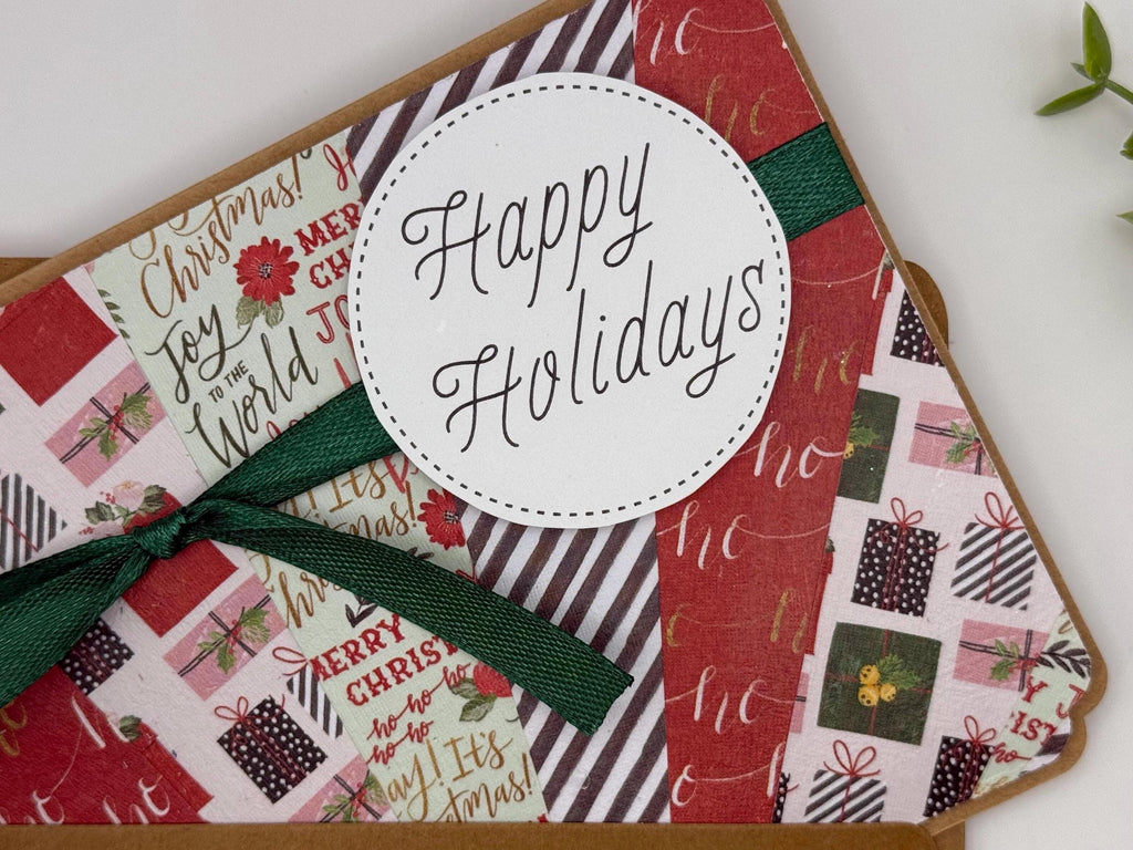 Handmade Happy Holidays Card | Rustic Patchwork Christmas Card
