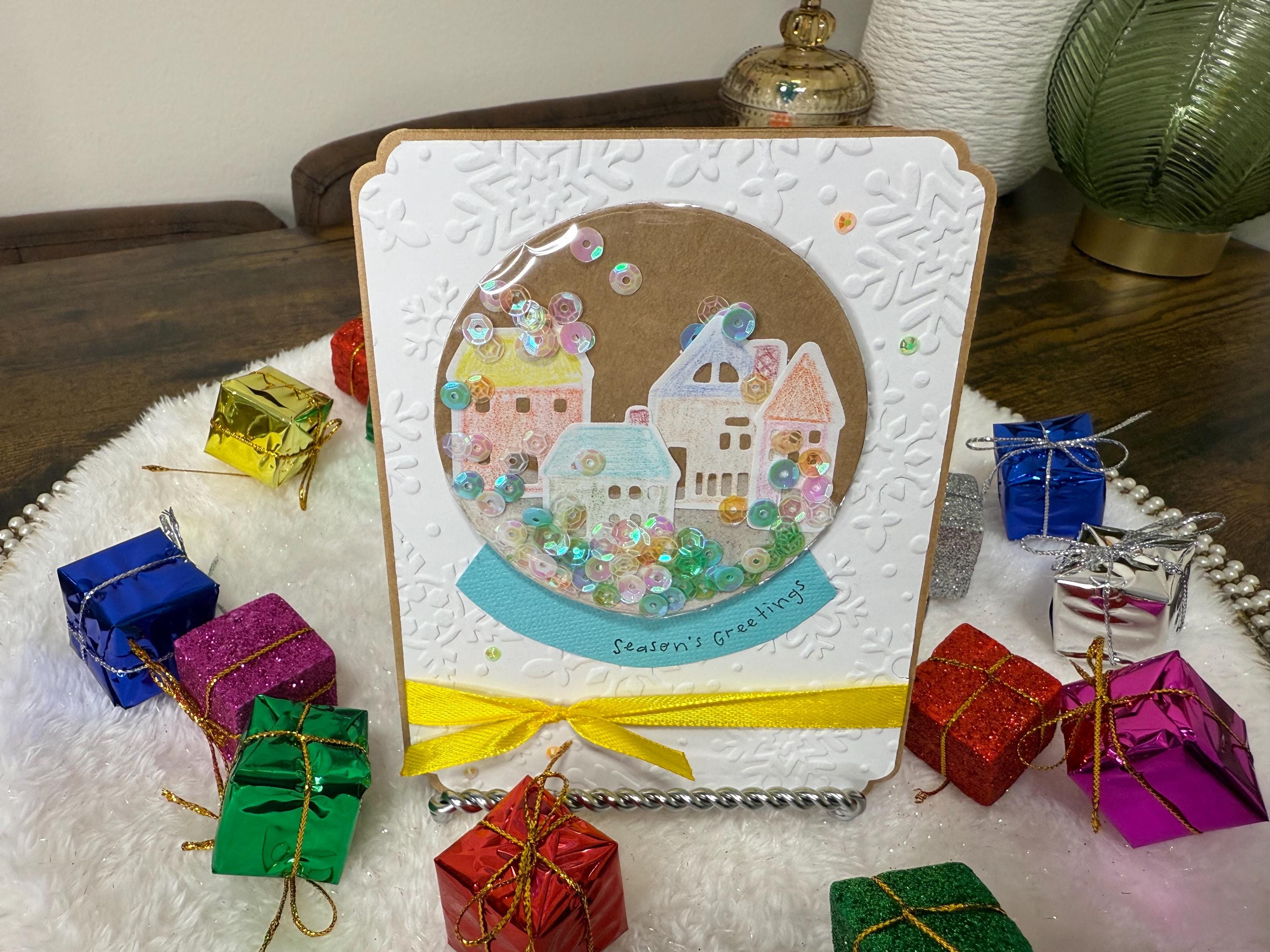 Seasons Greetings Snow Globe Card | Handmade Shaker Greeting Card