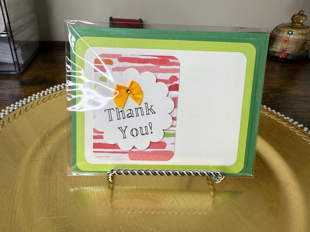 Handmade Thank You Card | Colorful Stripes, Yellow Bow