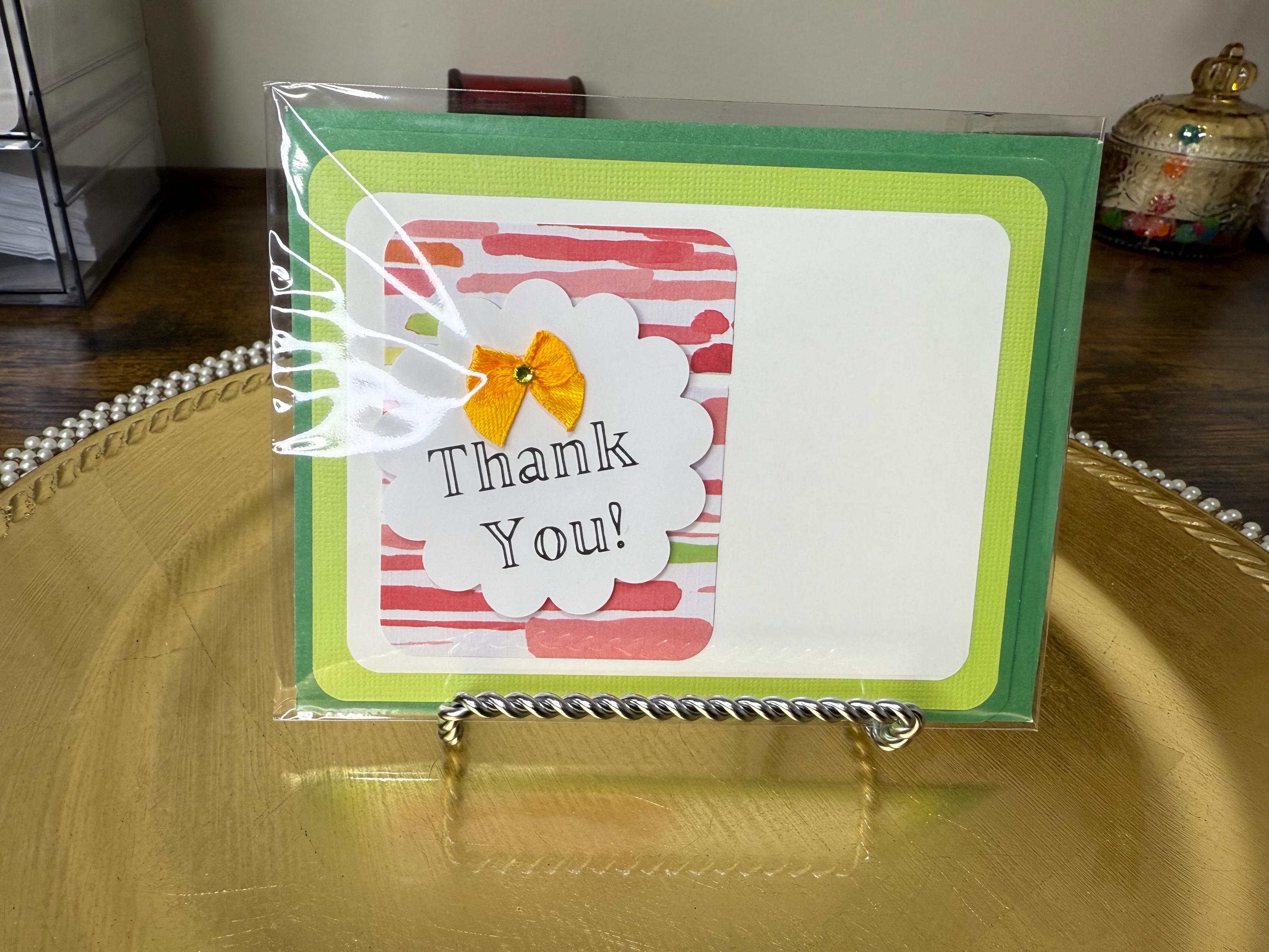 Handmade Thank You Card | Colorful Stripes, Yellow Bow